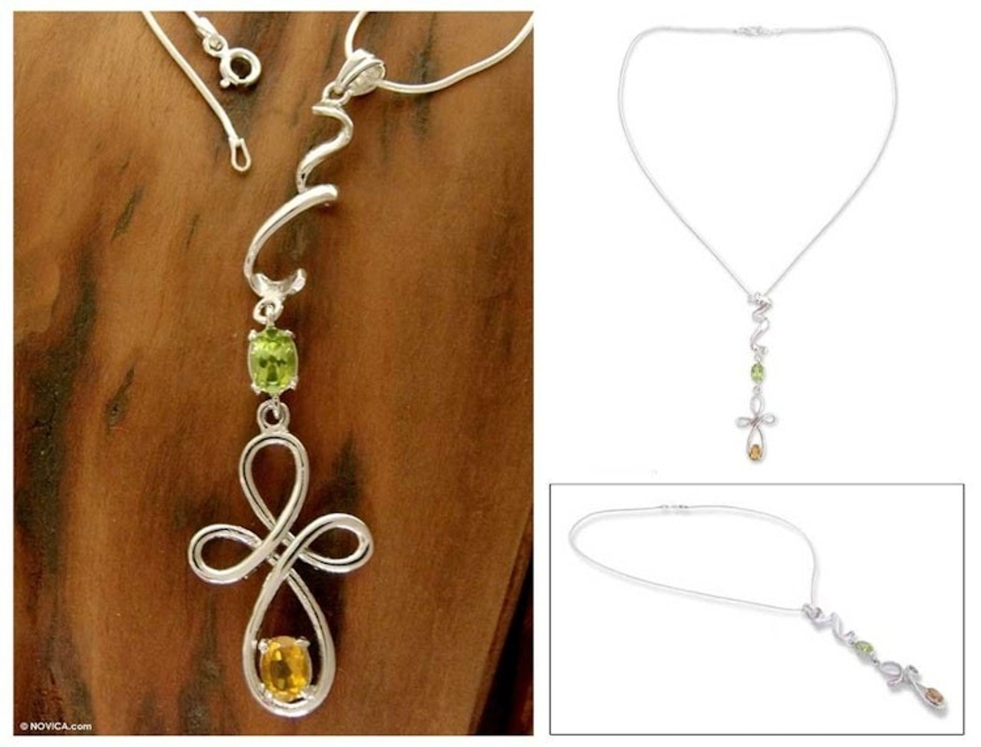 Peridot and citrine Y-necklace 'Spin'