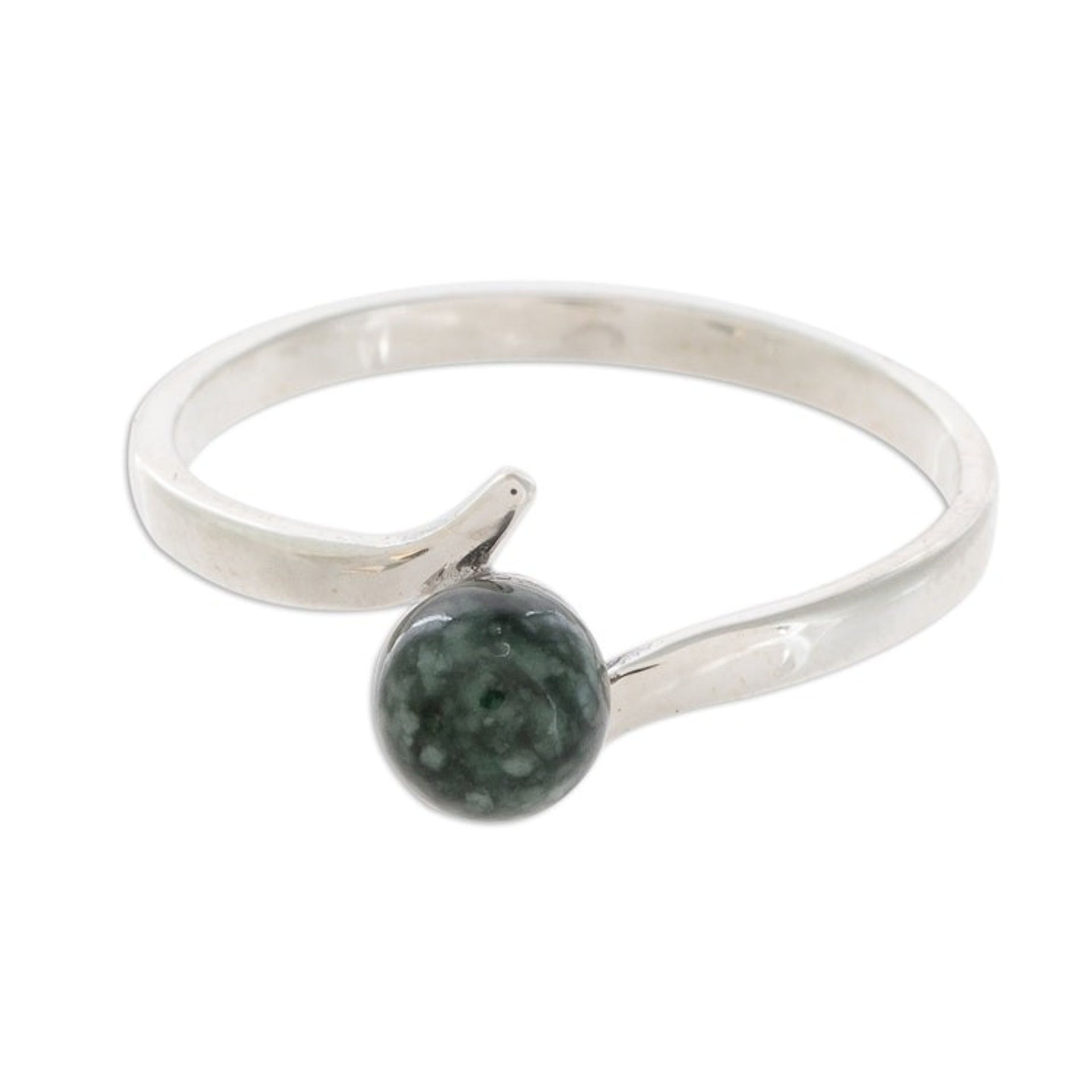 Round Jade Single-Stone Ring in Dark Green from Guatemala 'Abstract Orb in Dark Green'