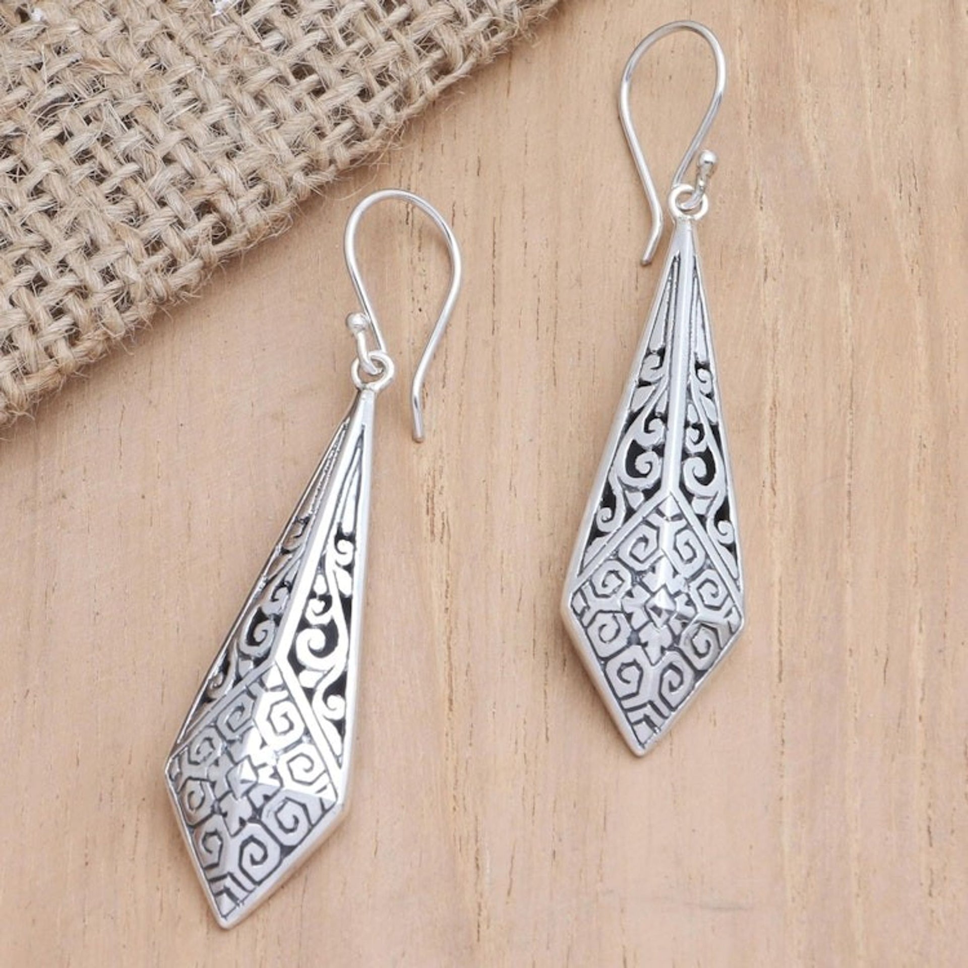 Handcrafted Sterling Silver Dangle Earrings 'Dress Up'