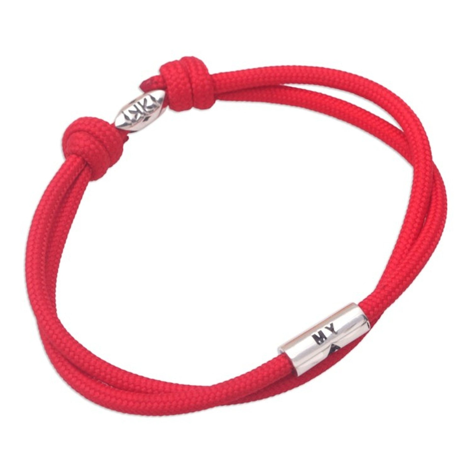 Sterling Silver Pendant Bracelet with a Red Cord 'Lineage A'