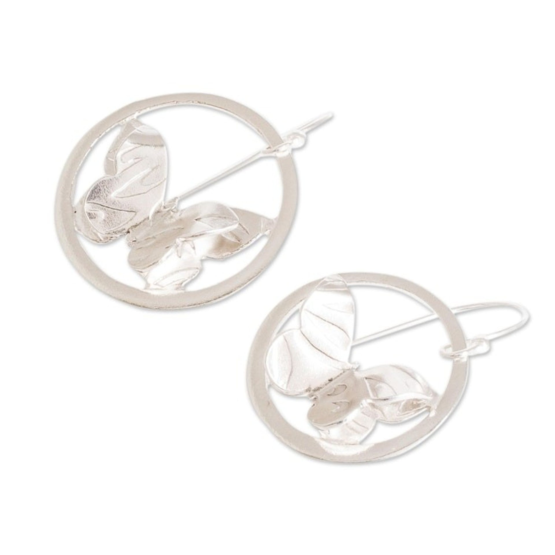 Sterling Silver Encircled Butterfly Earrings from Costa Rica 'Shimmering Flight'