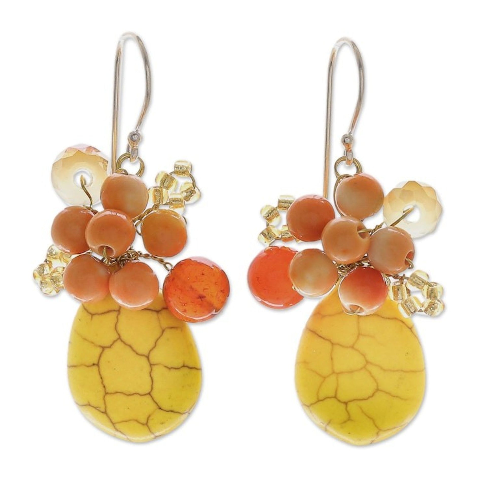 Yellow Calcite Handcrafted Modern Thai Cluster Earrings 'Yellow Holiday Dreams'