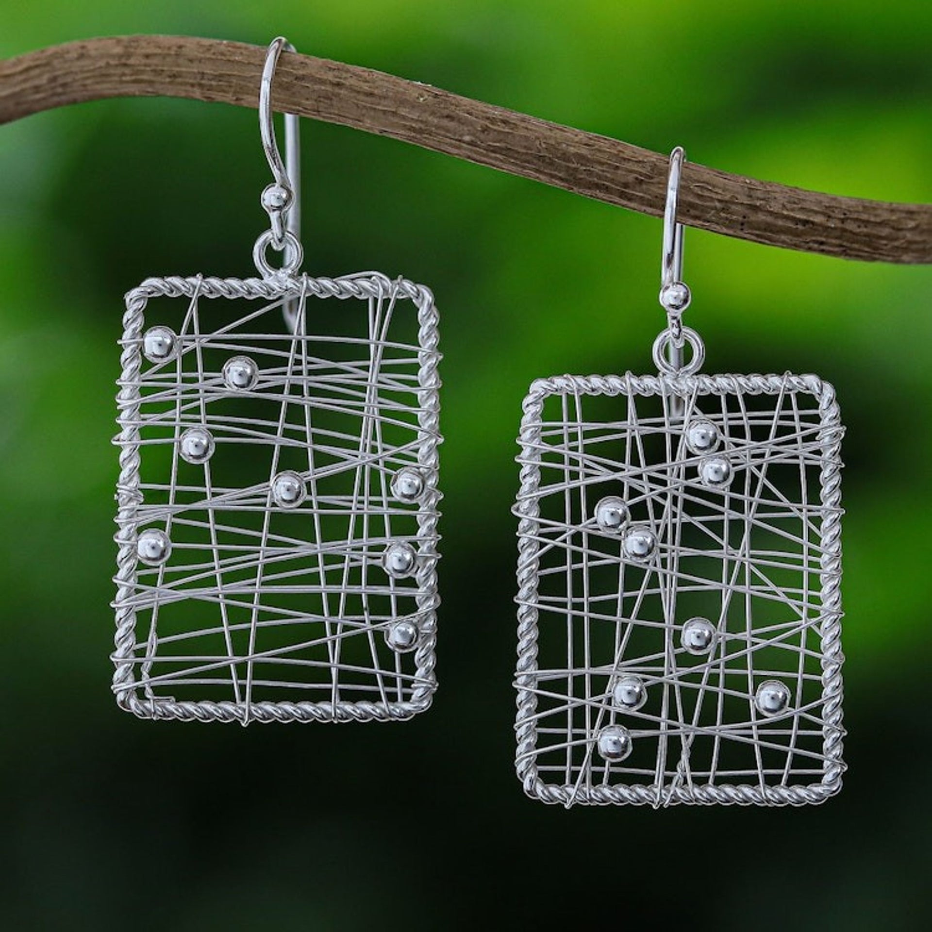 Geometric Sterling Silver Dangle Earrings from Thailand 'Abstract Urbanity'