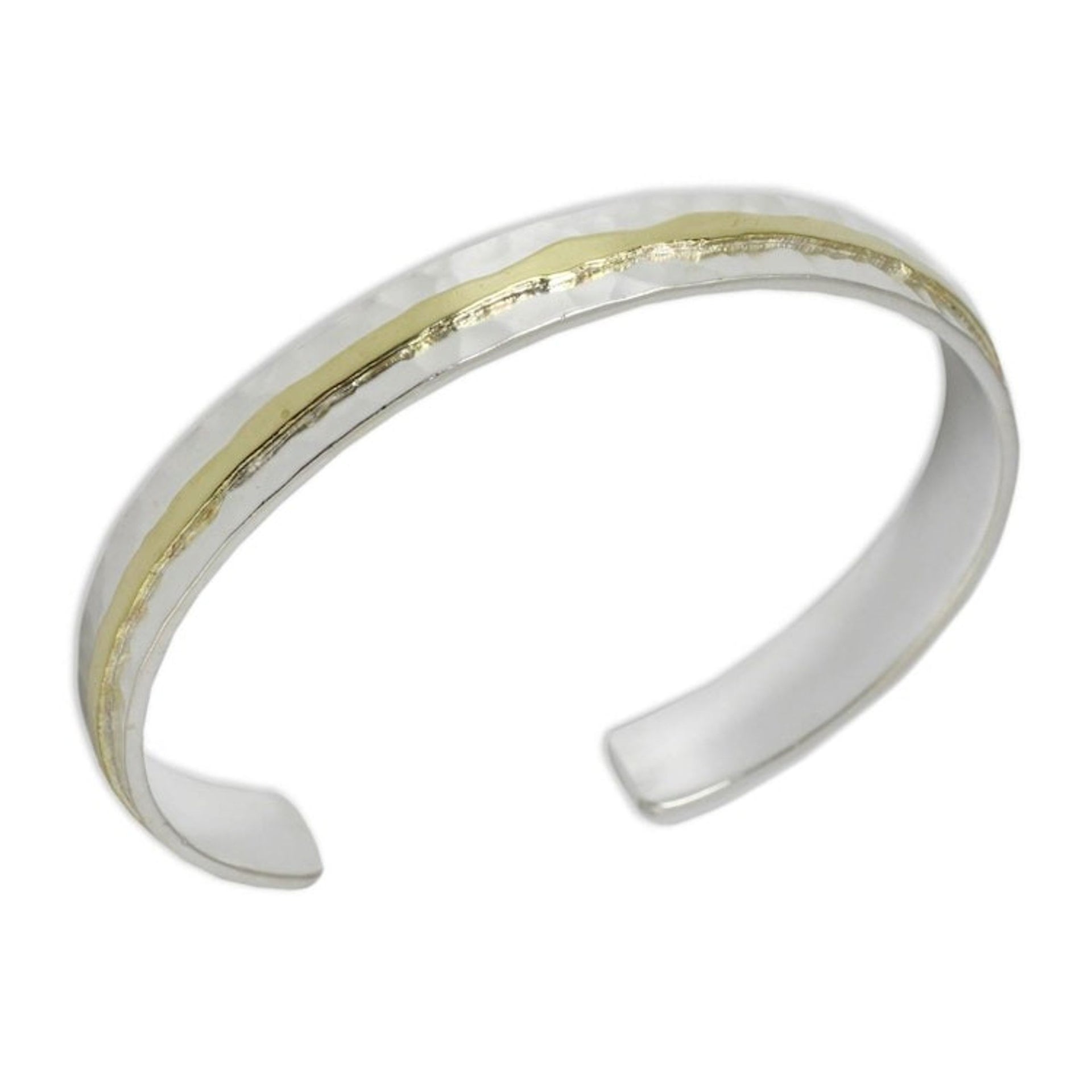 Gold Accent Sterling Silver Hammered Cuff Bracelet 'Ripple Effect I'