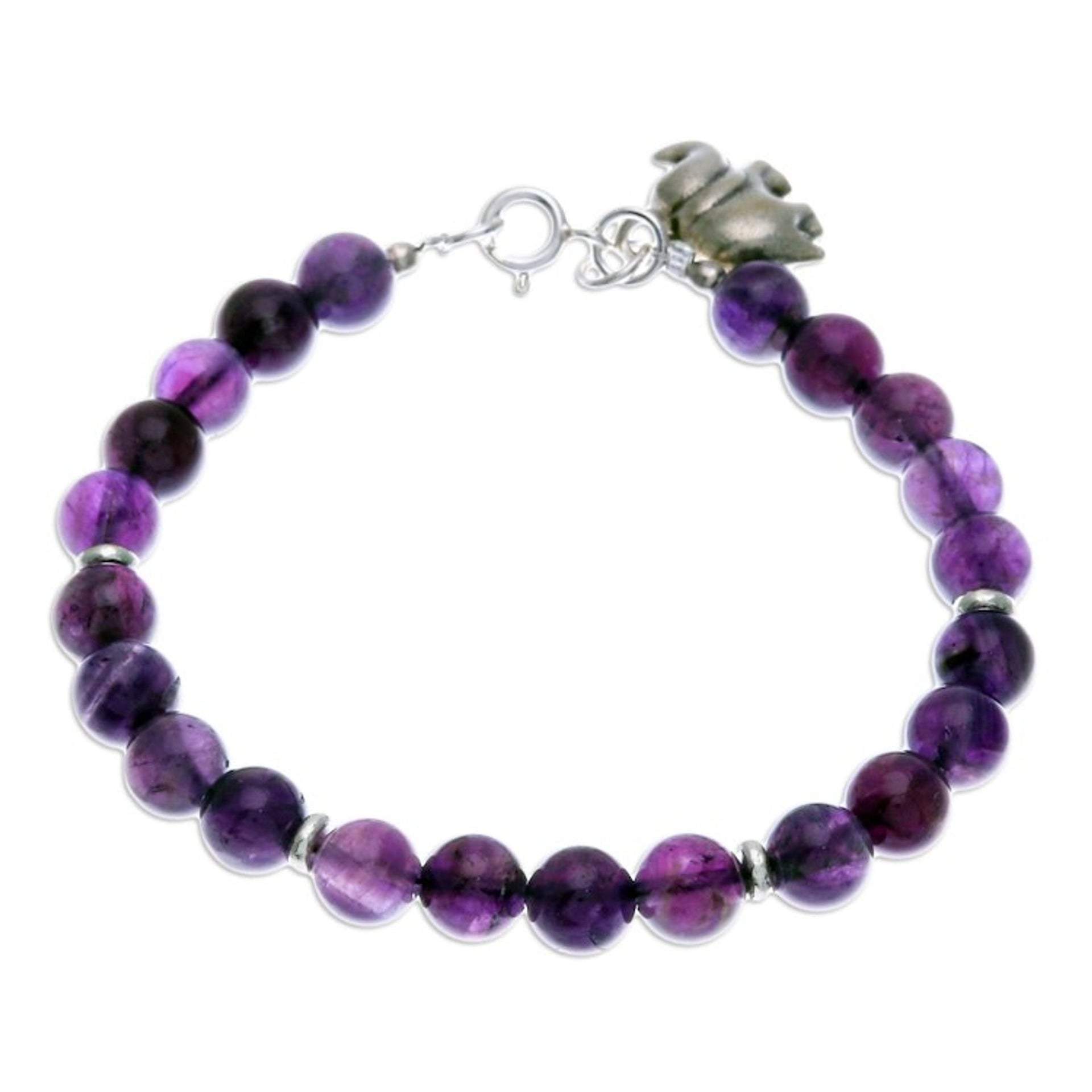 Handmade Amethyst Beaded Bracelet with Elephant Charm 'Wise Grace'