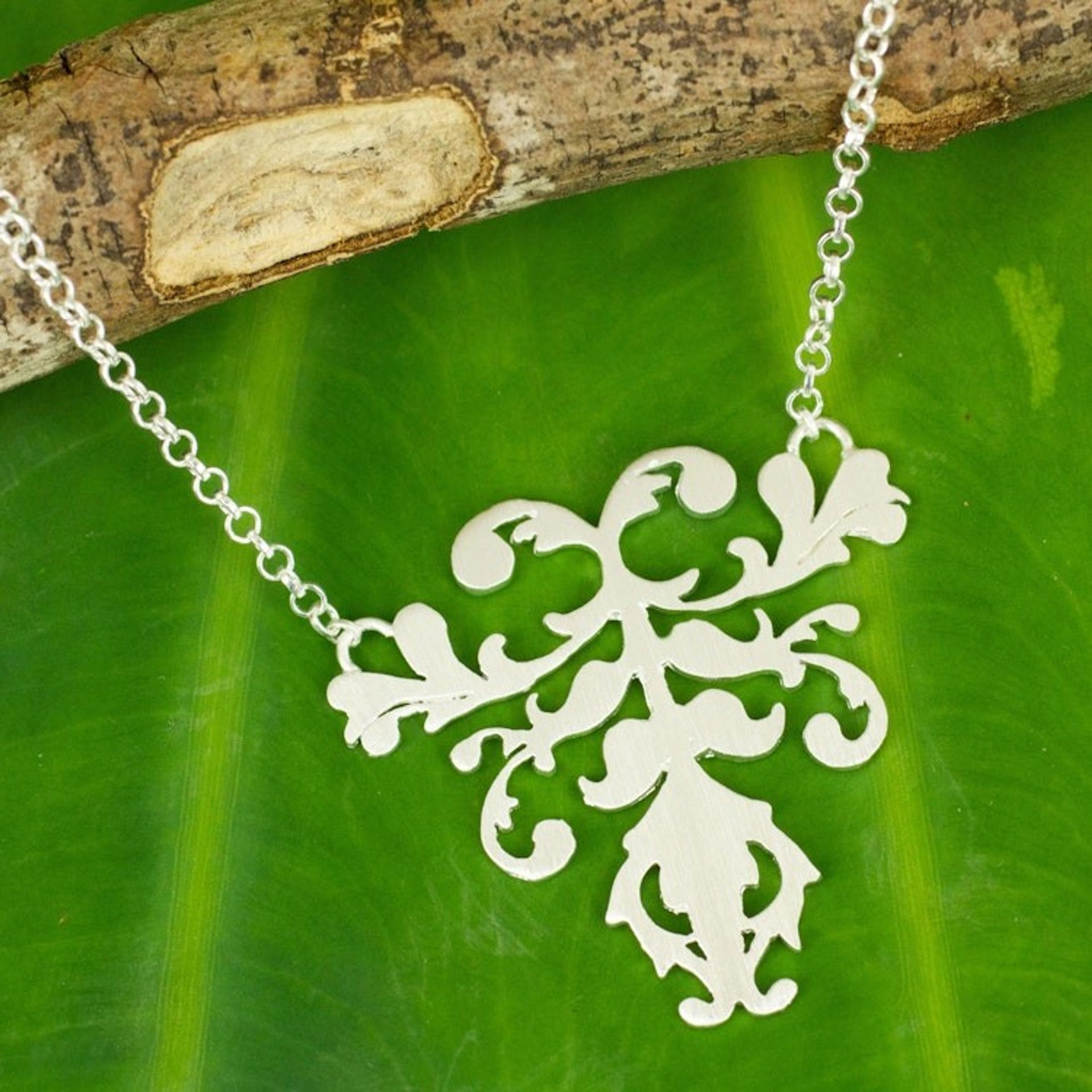 Brushed Sterling Silver Pendant Necklace from Thai Artisan 'Delicate Grace'
