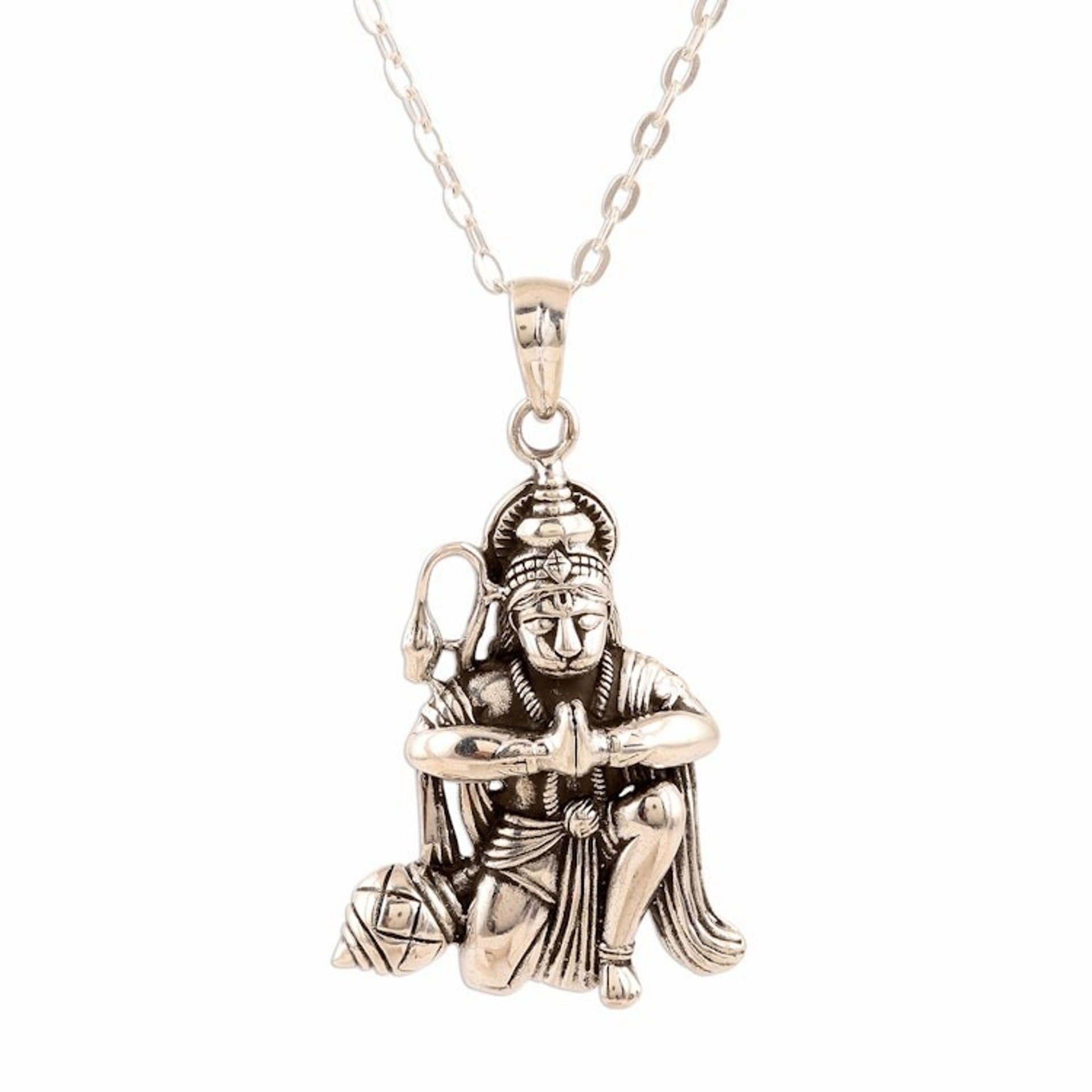 Sterling Silver Hinduism Pendant Necklace from India 'Divine Hanuman'