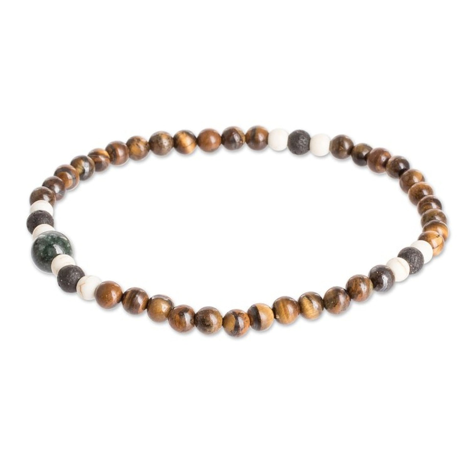 Men's Tiger's Eye Jade Lava Stone Beaded Stretch Bracelet 'Wild Jungle'