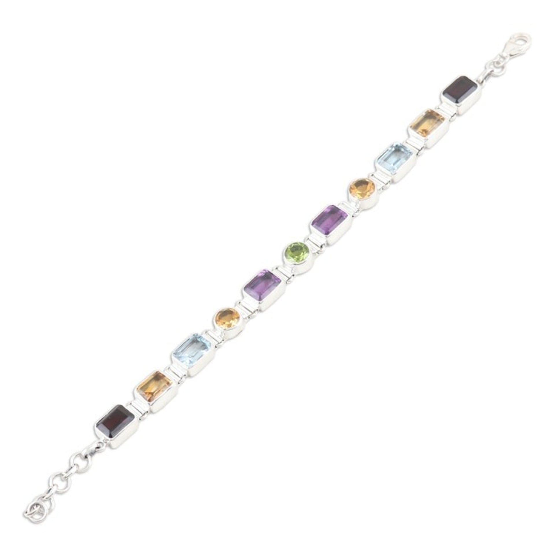 14-Carat Faceted Multi-Gemstone Link Bracelet from India 'United Gems'