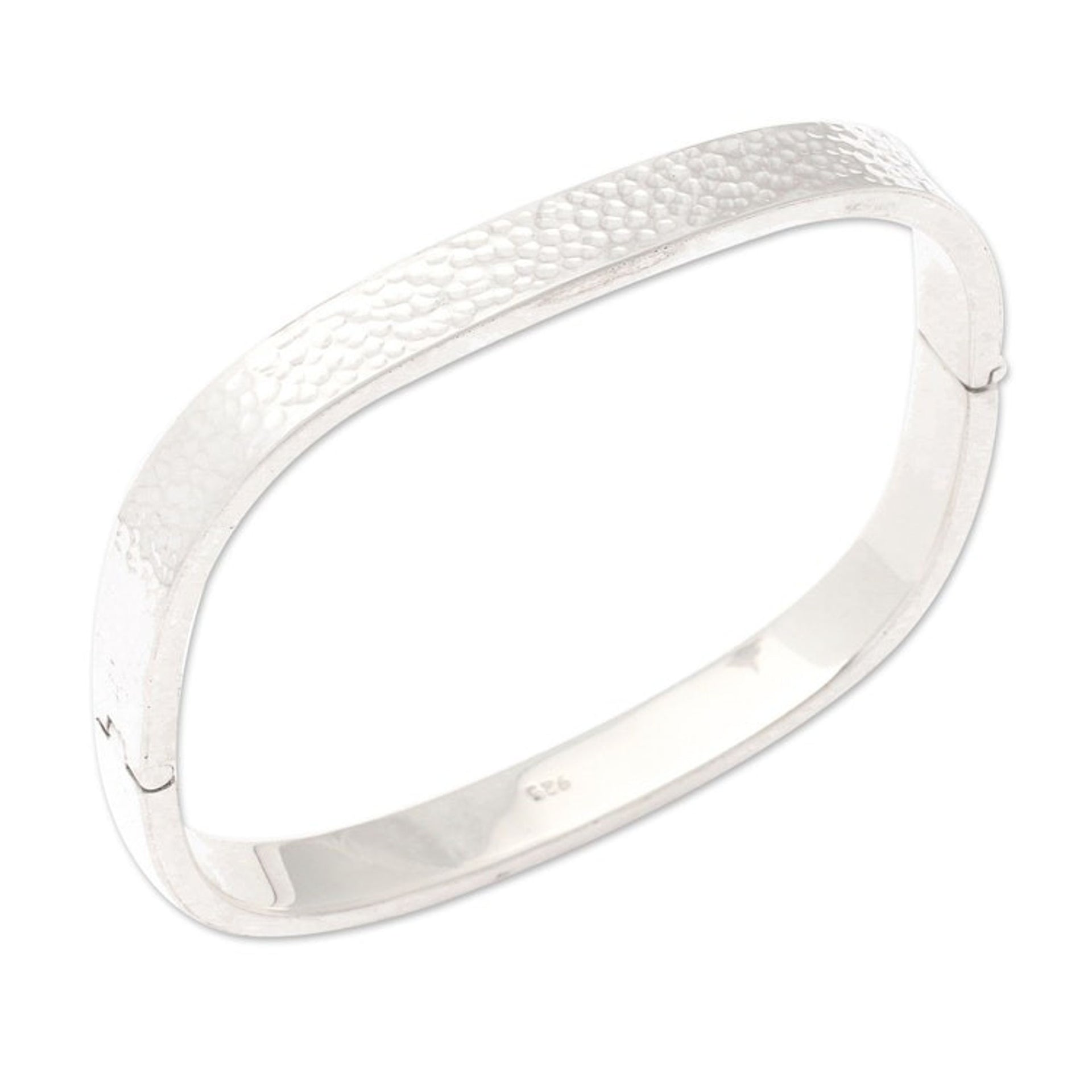 Hammered Sterling Silver Bangle-Style Wristband Bracelet 'Textured Rectangle'