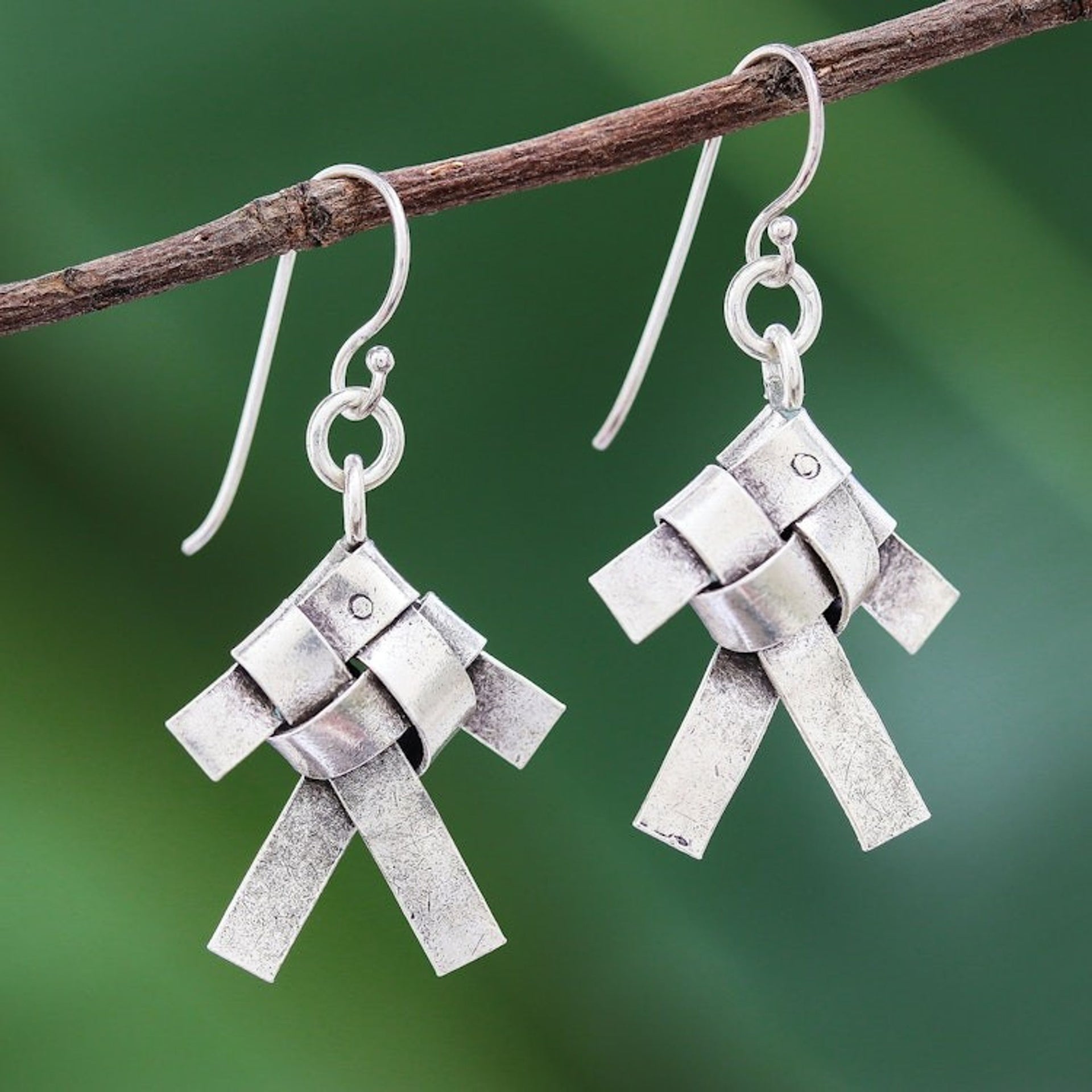 Karen Hill Tribe Silver Woven Fish Dangle Earrings 'Woven Fish'