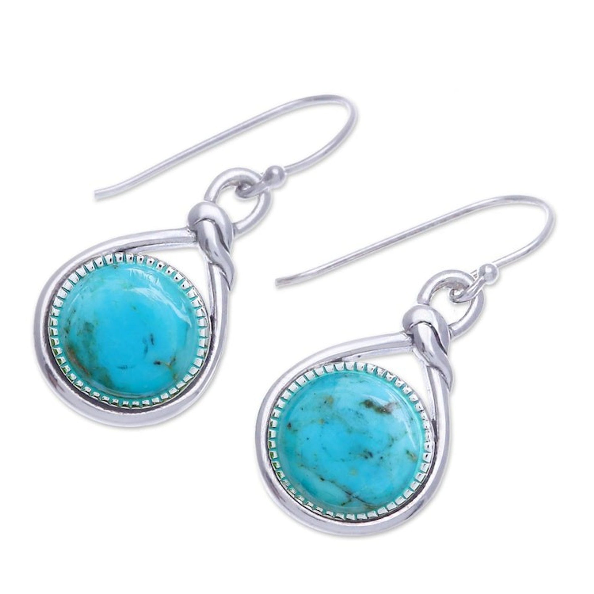 Knot Pattern Recon Turquoise Dangle Earrings from Thailand 'Lagoon Knot'