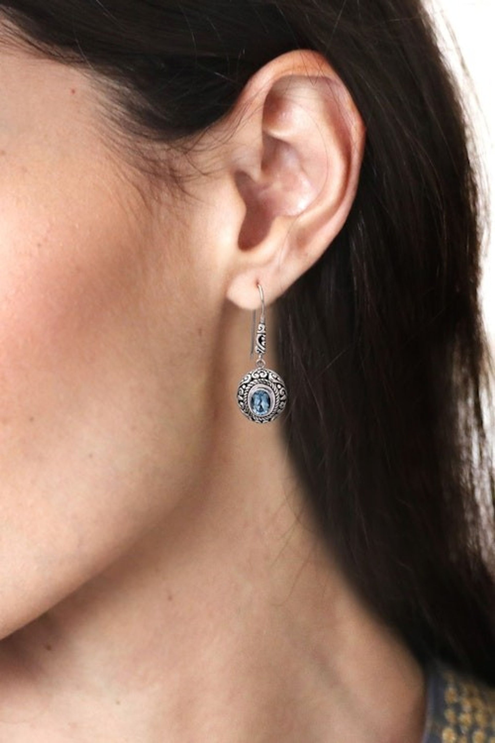 Handcrafted Blue Topaz and Sterling Silver Dangle Earrings 'Bright Wonder'
