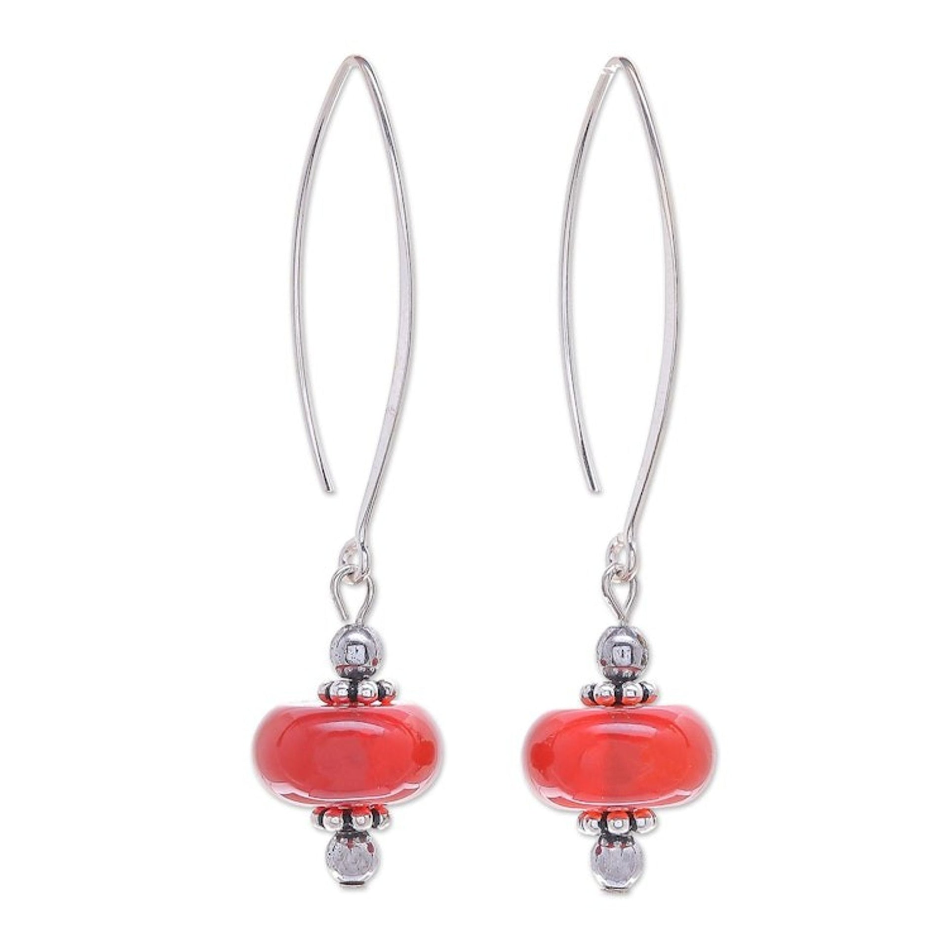 Hand Crafted Carnelian and Hematite Dangle Earrings 'Tangerine Dream'