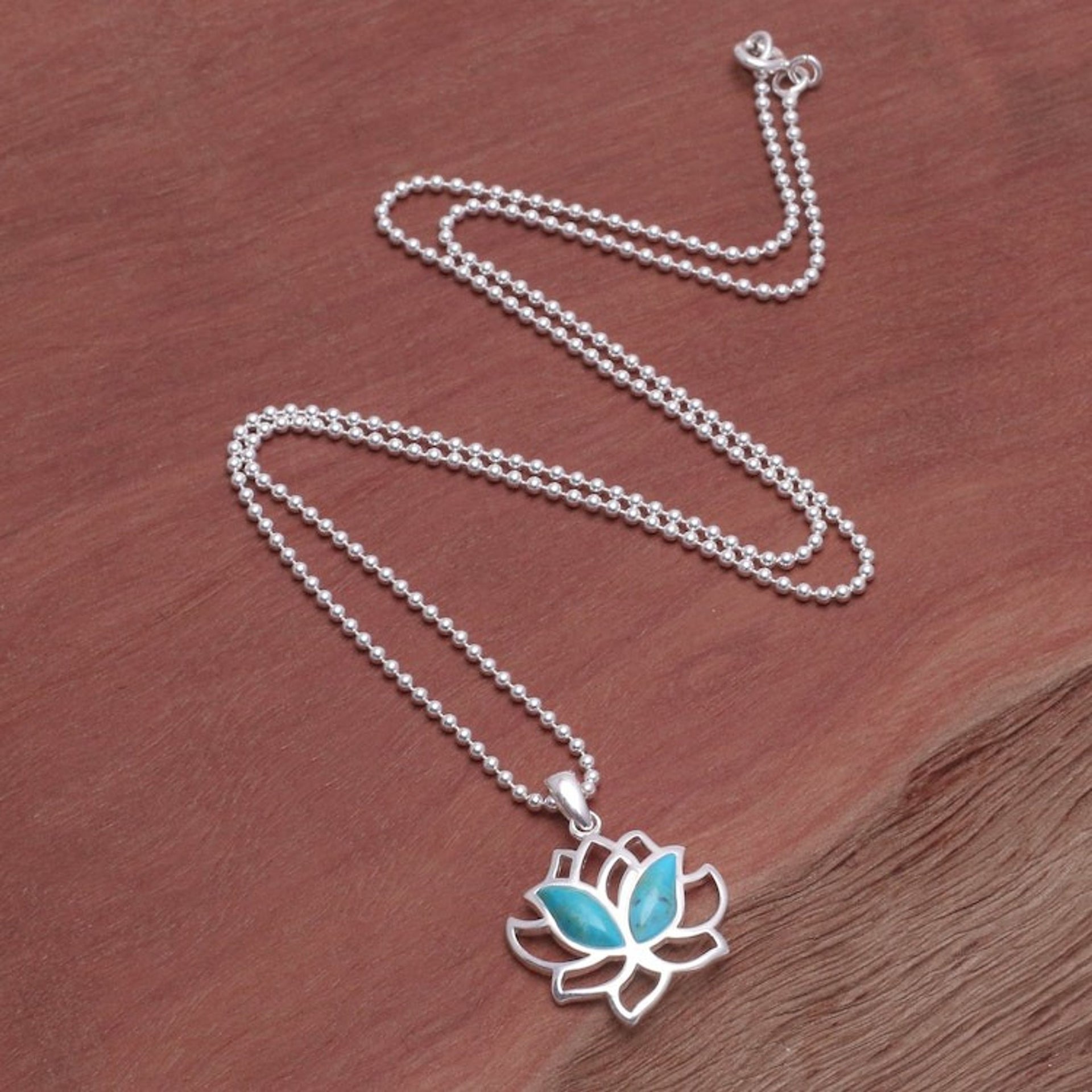Natural Turquoise and Sterling Silver Lotus Necklace 'Blooming Spirit'