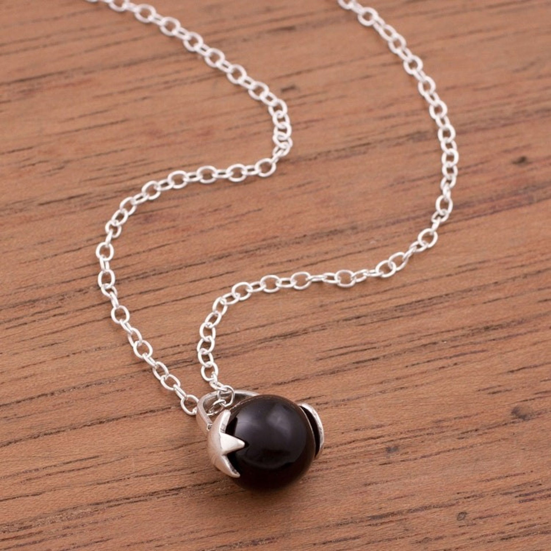Star Motif Obsidian Pendant Necklace from Peru 'Starry Cradle'