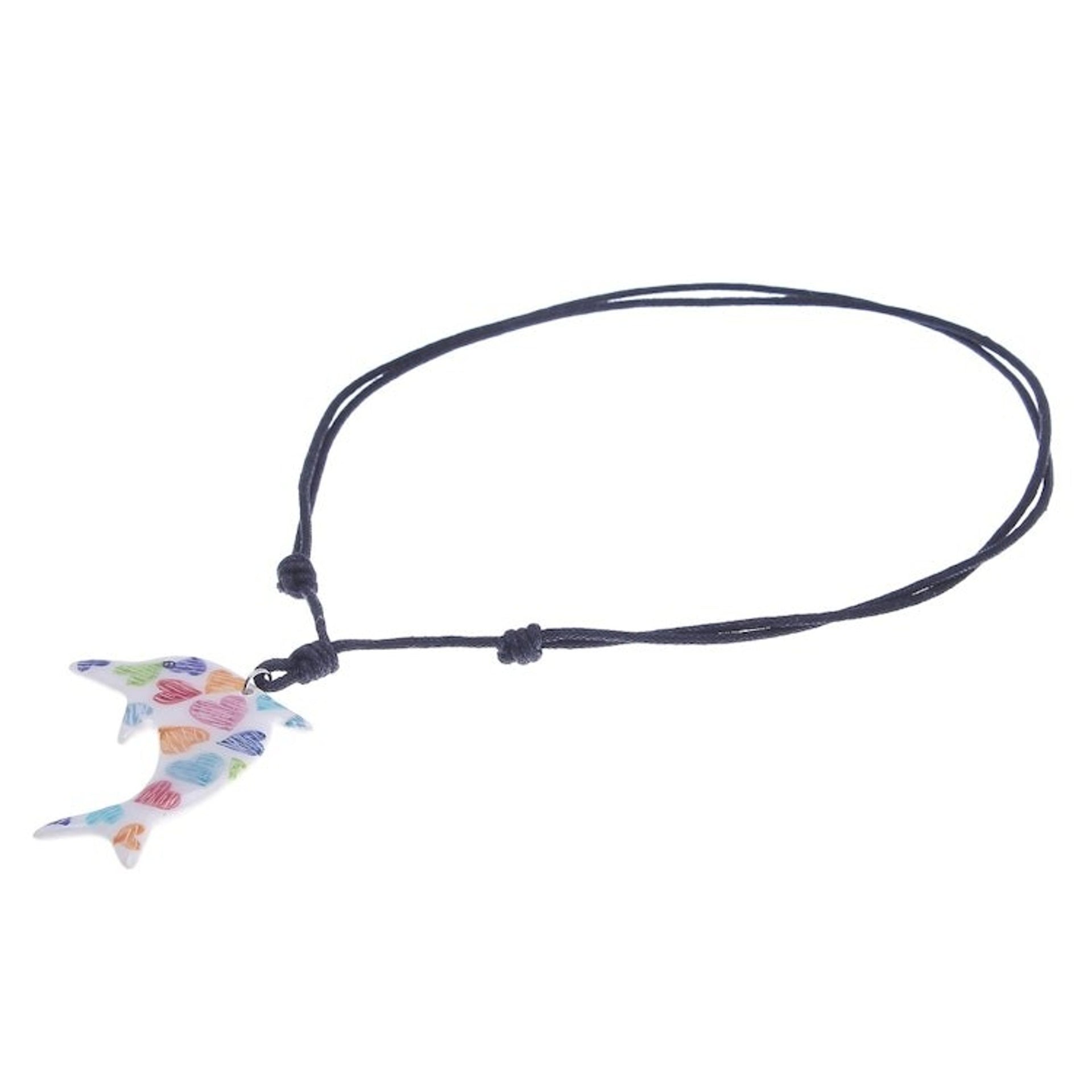 Ceramic Dolphin Necklace with Colorful Painted Heart Motifs 'Heart Dolphin'