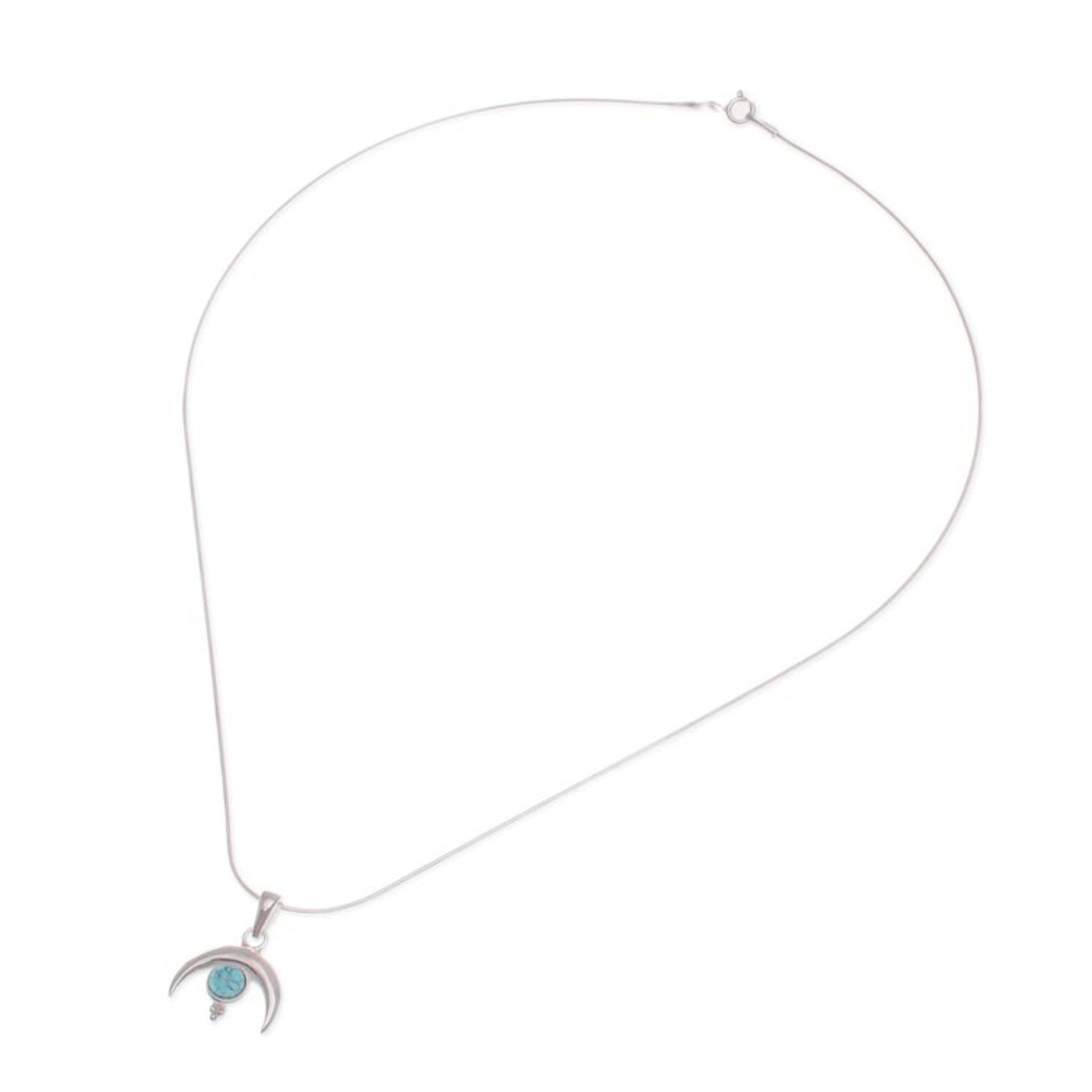 Moon-Shaped Reconstituted Turquoise Pendant Necklace 'Moon on The Lagoon'