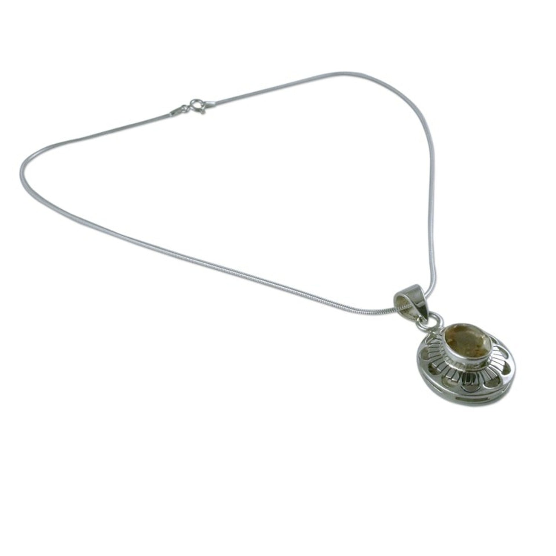 Sterling Silver Necklace with Citrine from India Jewelry 'Sun Halo'