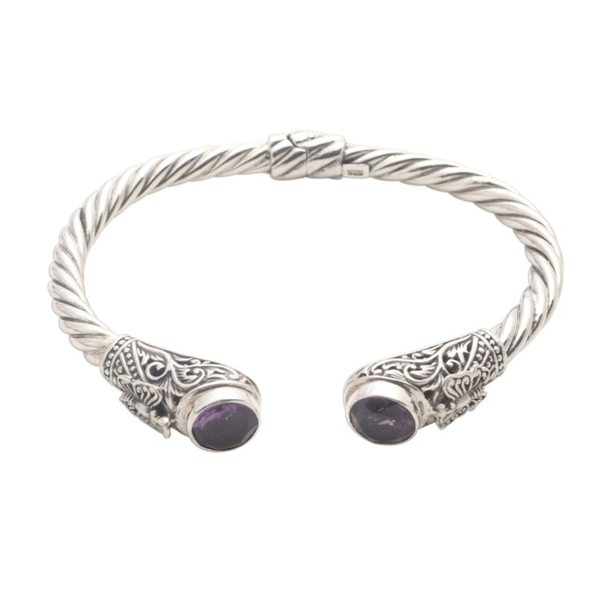Butterfly Motif Amethyst Cuff Bracelet 'Perched Butterfly'