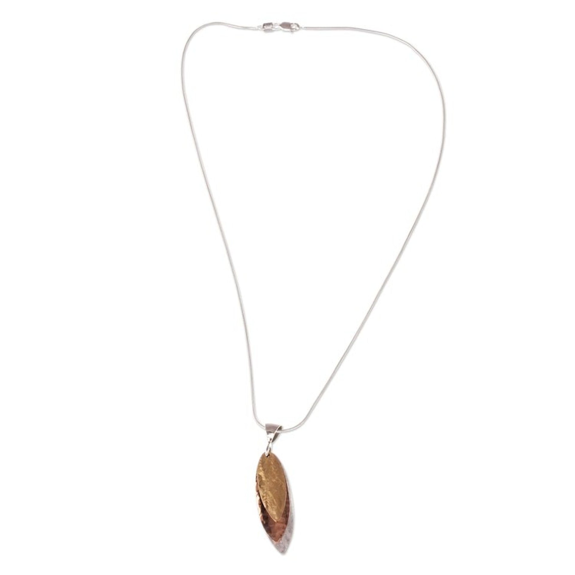 Mexican 925 Sterling Silver Gold Copper Pendant Necklace 'Nature's Enchantment'