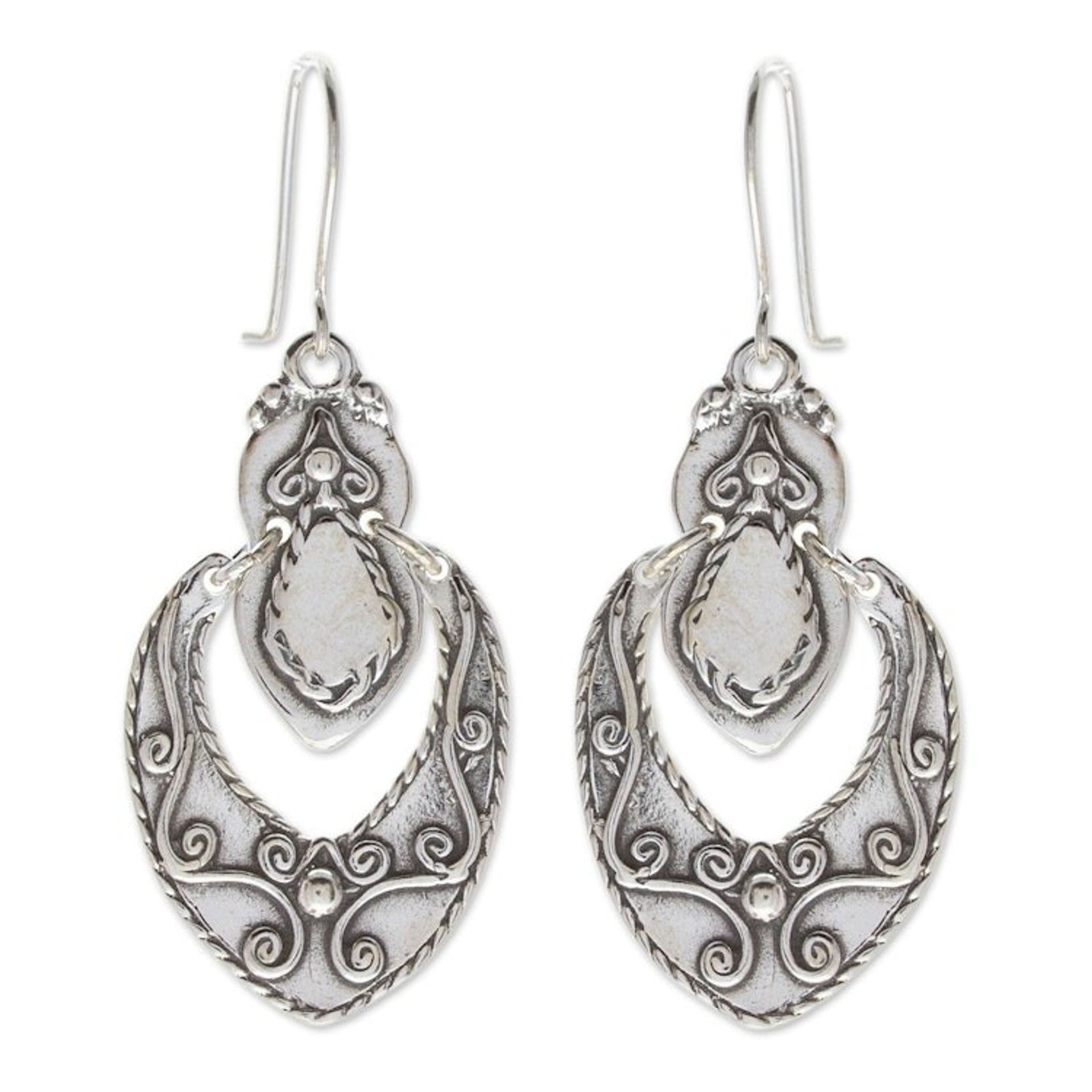 Belle Epoque Silver Earring Design 'Baroque Medallion'