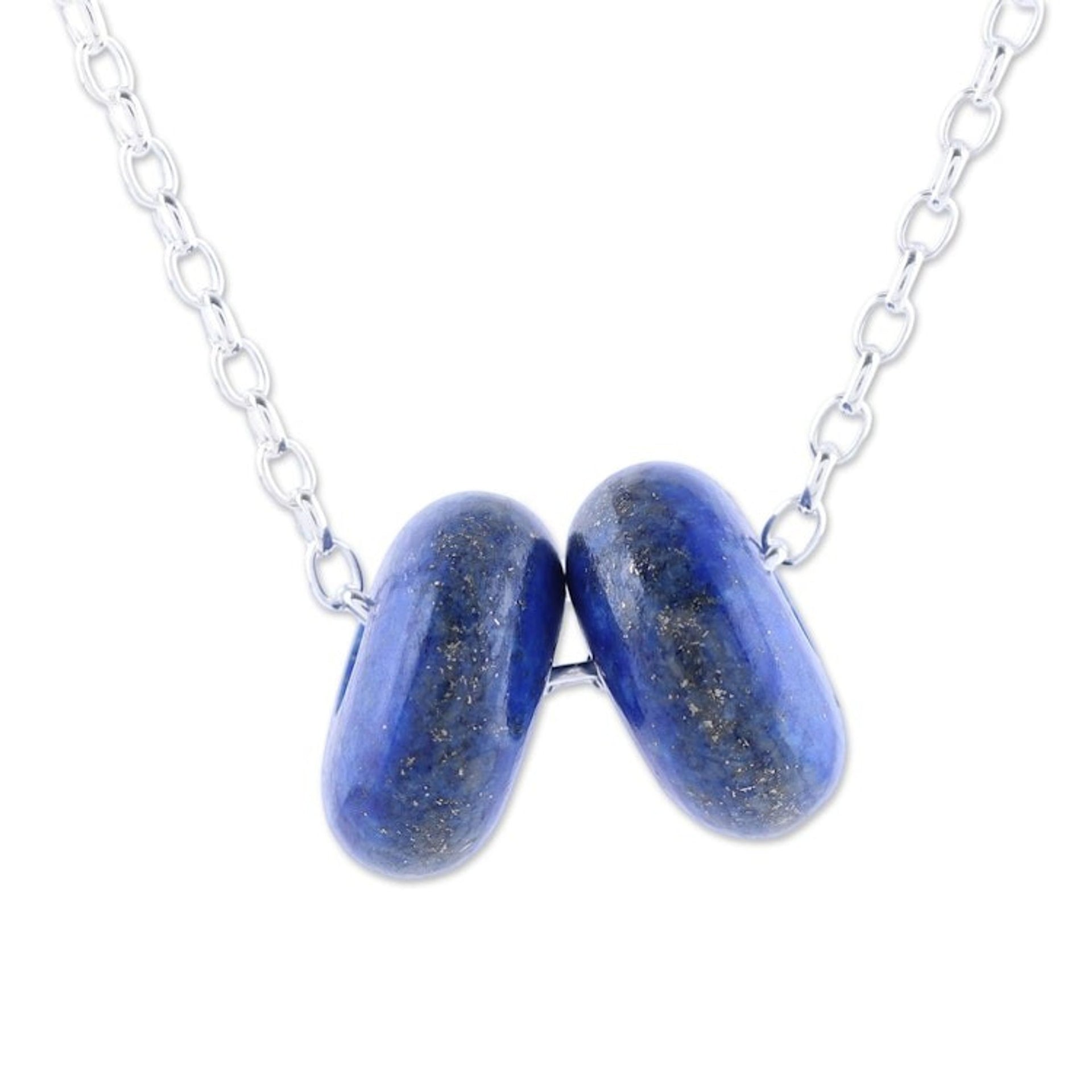 Lapis Lazuli Double Disc Sterling Silver Pendant Necklace 'Delightful Duet'