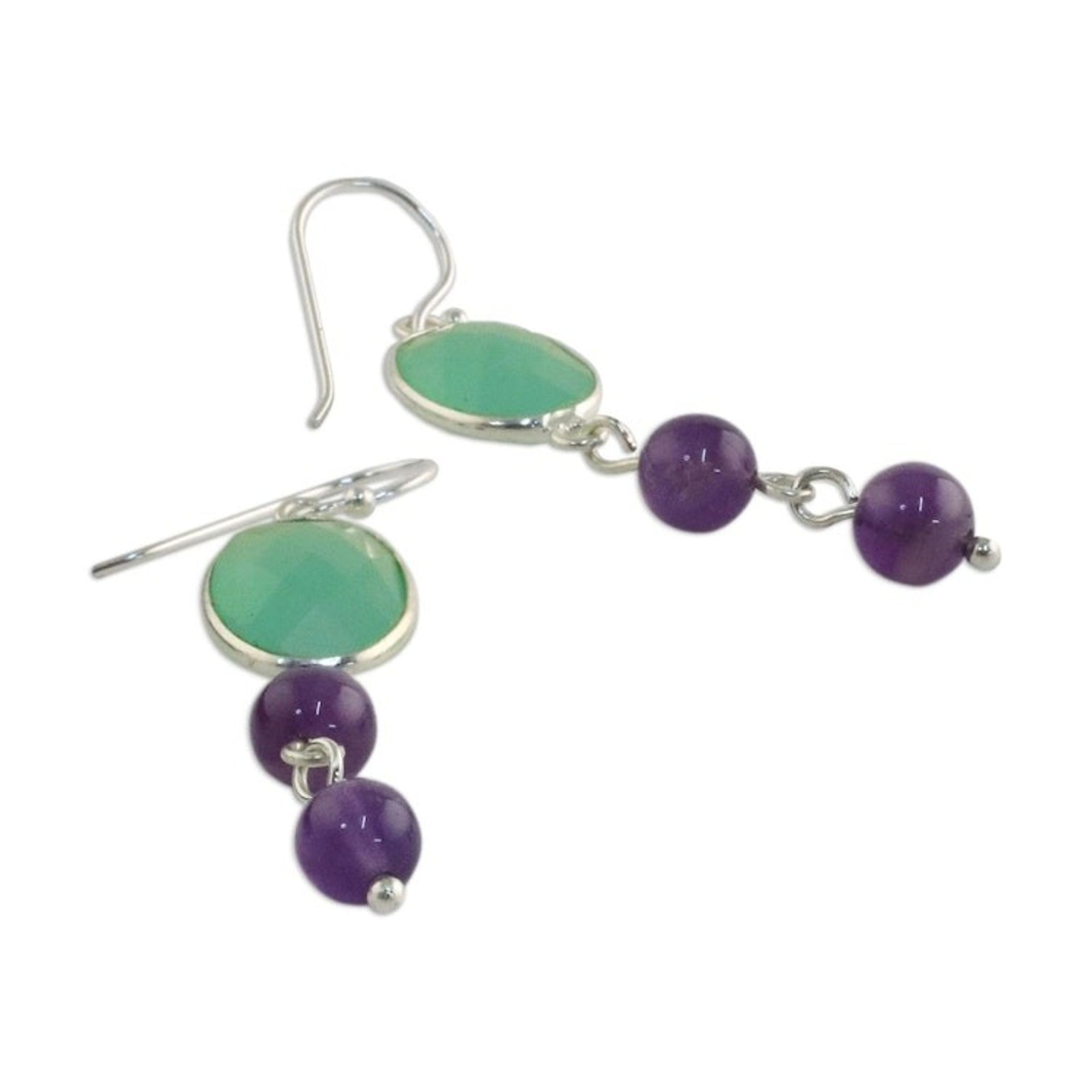 Chalcedony and Amethyst Dangle Earrings from Thailand 'Pastel Holiday'