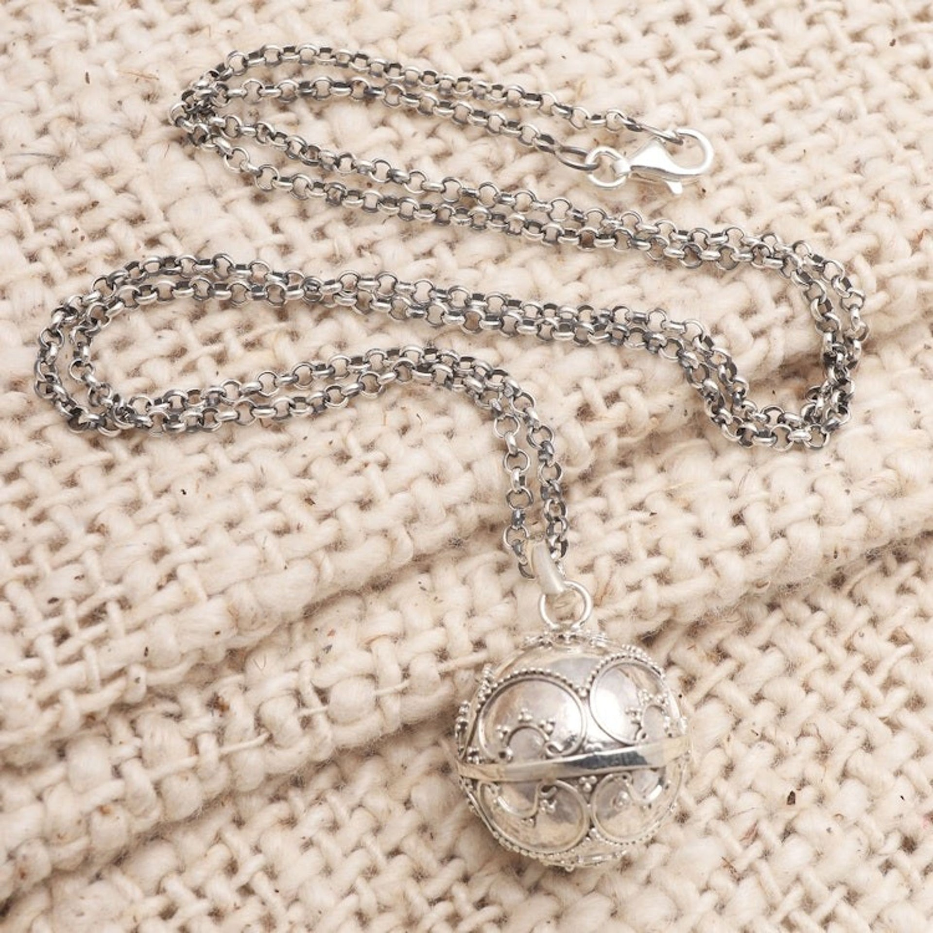 Balinese Silver Amulet Harmony Ball Necklace 'Patient Love'