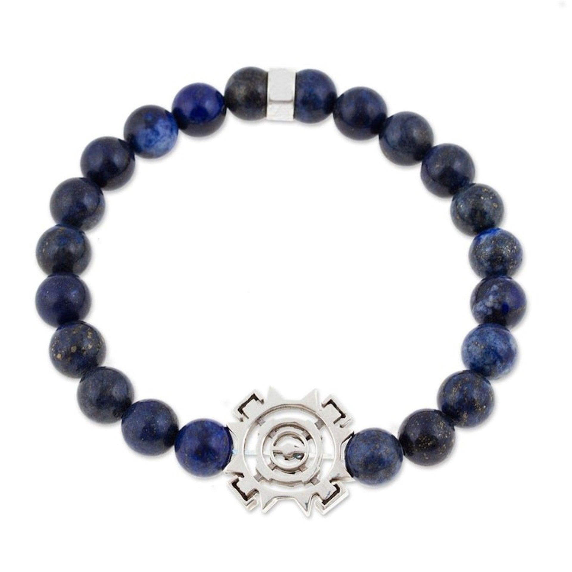 Men's Tiger's Eye Stretch Bracelet with Silver Sun Pendant 'Blue Sublime Sun'