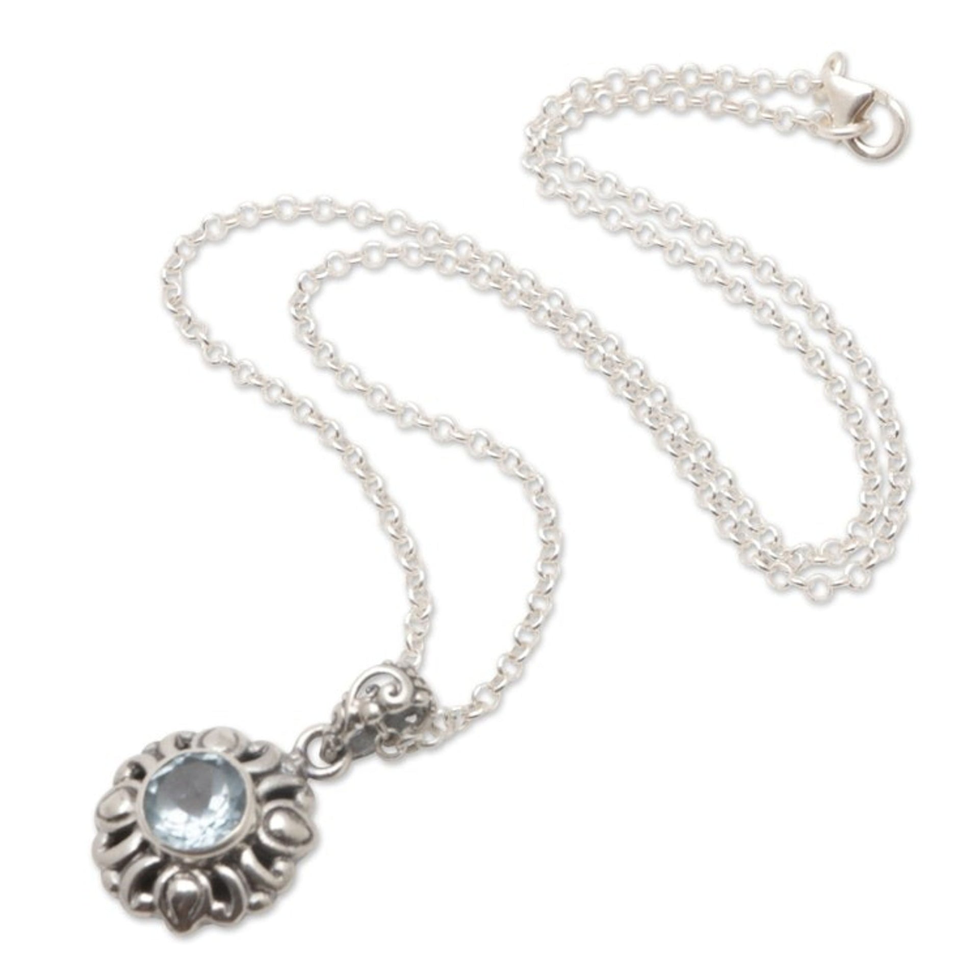 Sterling Silver Pendant Necklace with One-Carat Blue Topaz 'Loyal Tradition'