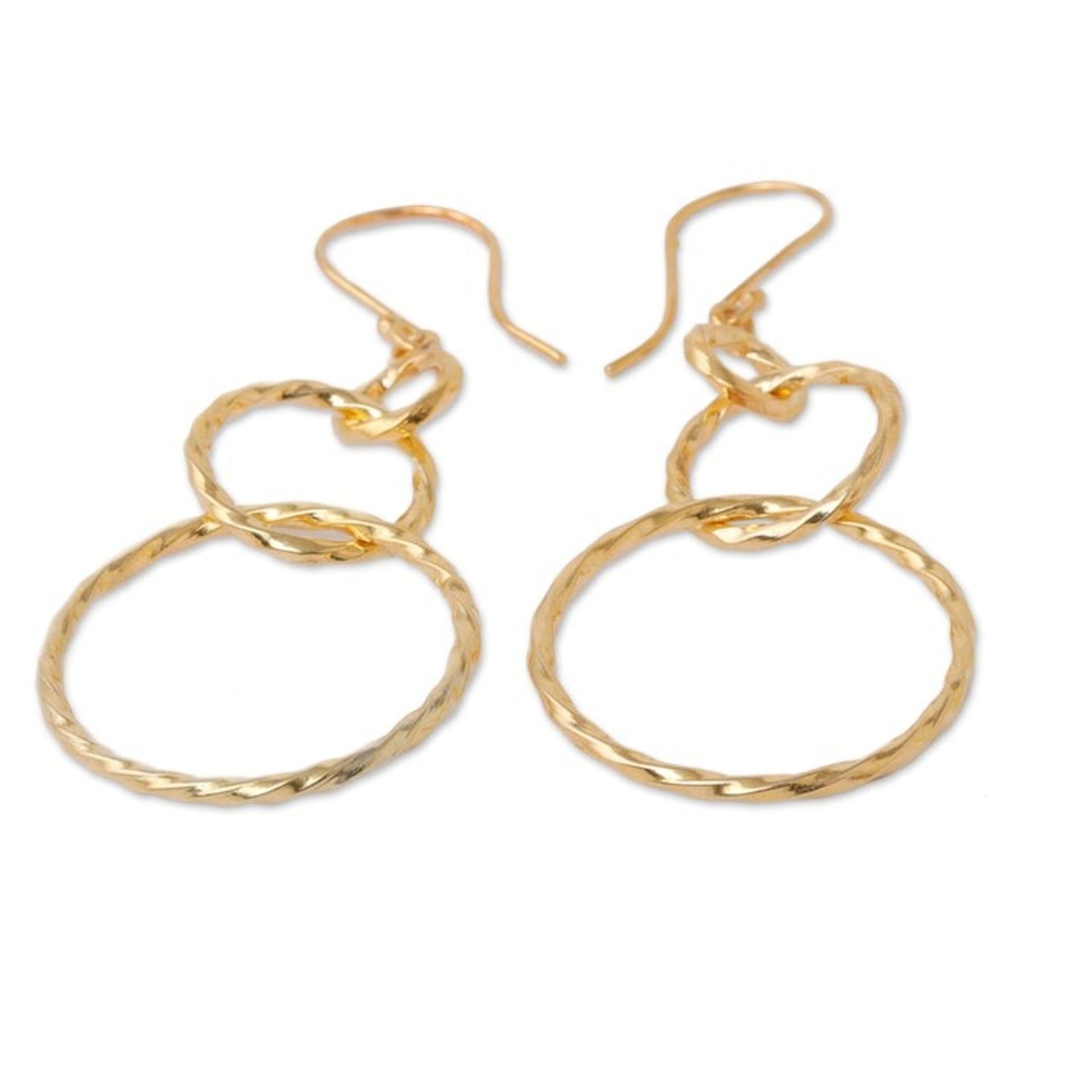 22k Gold-Plated Sterling Silver Loop Dangle Earrings 'Golden Loop'