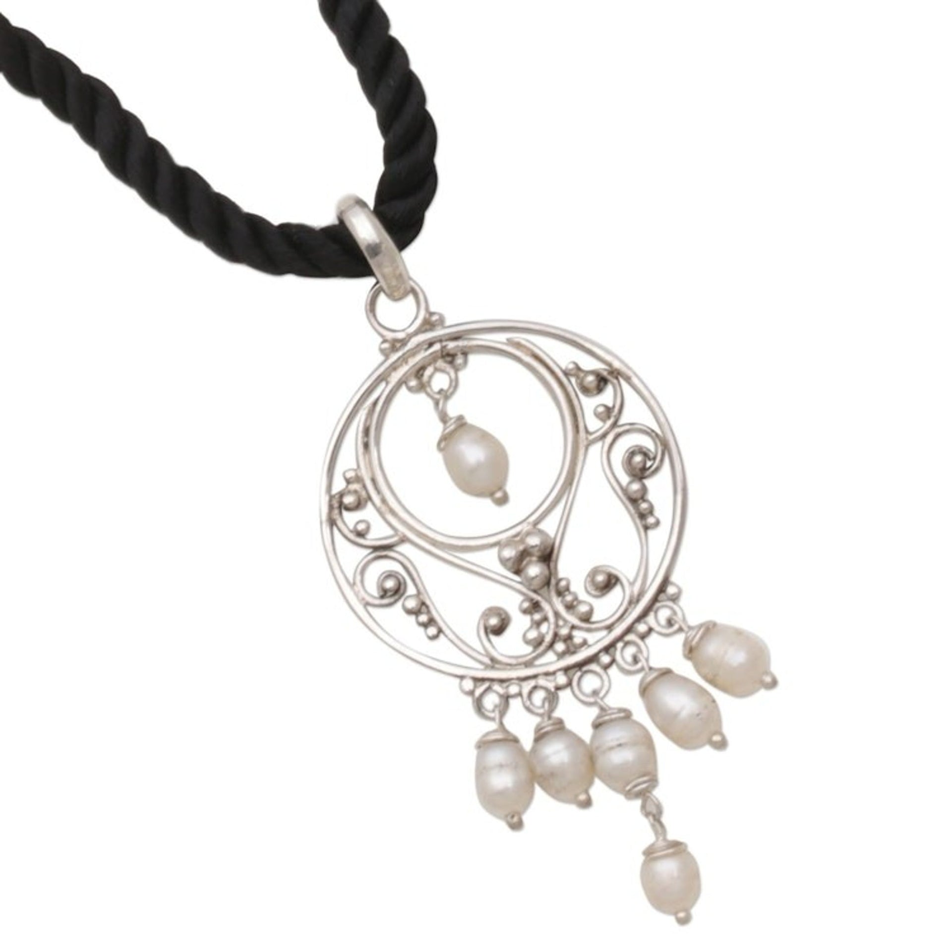 Sterling Silver and Pearls Pendant Necklace 'Moonbeams'