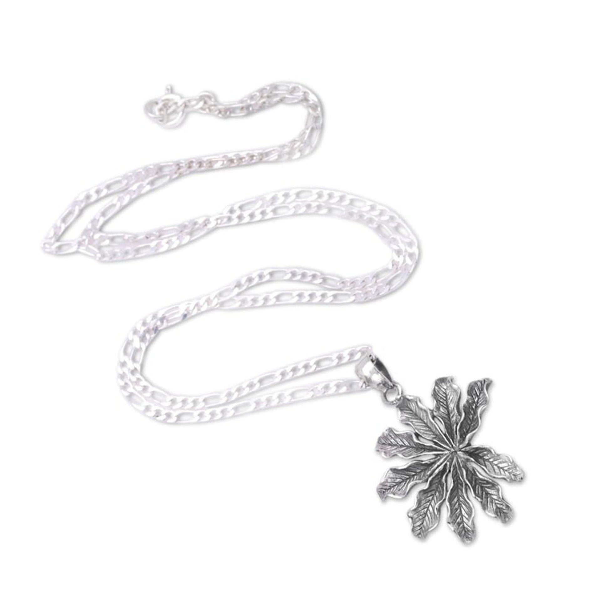 Balinese Sterling Silver Pendant Necklace with Palm Leaves 'Sugar Palm'