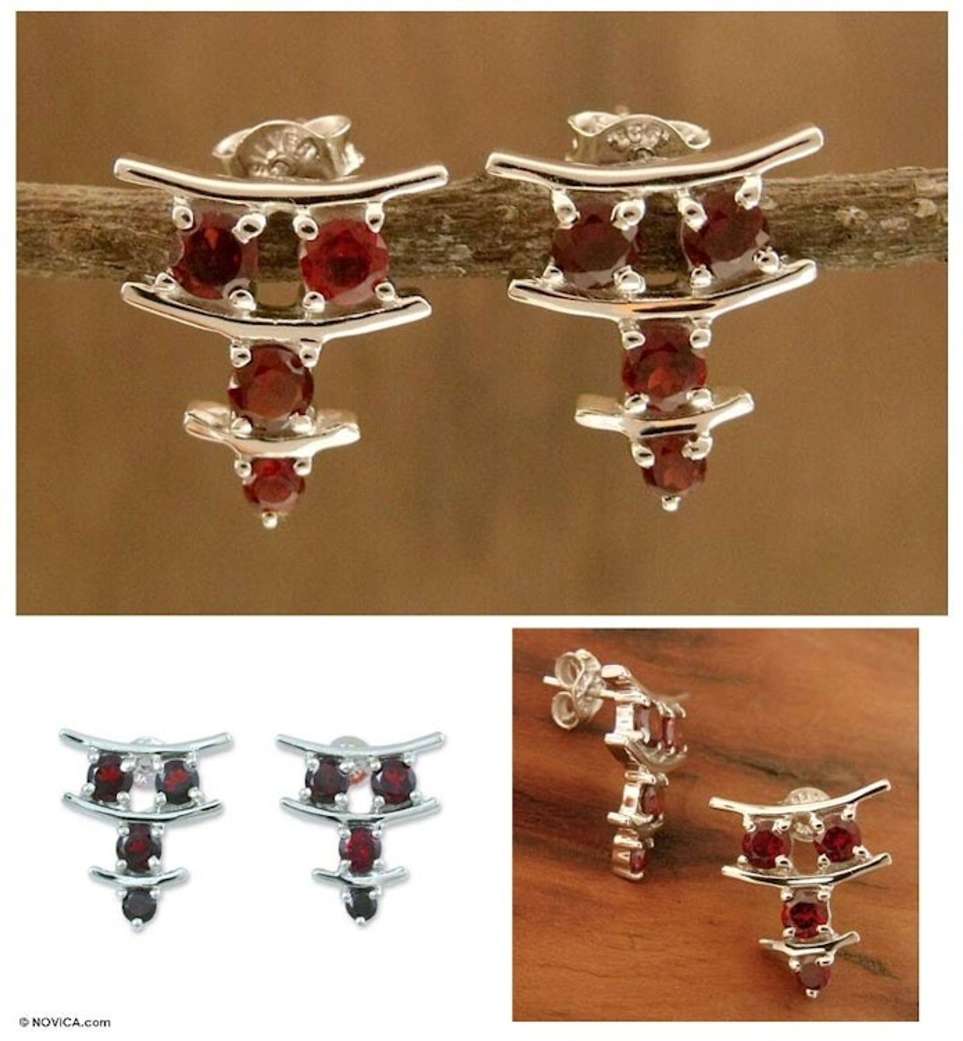 Garnet earrings 'Scarlet Stars'