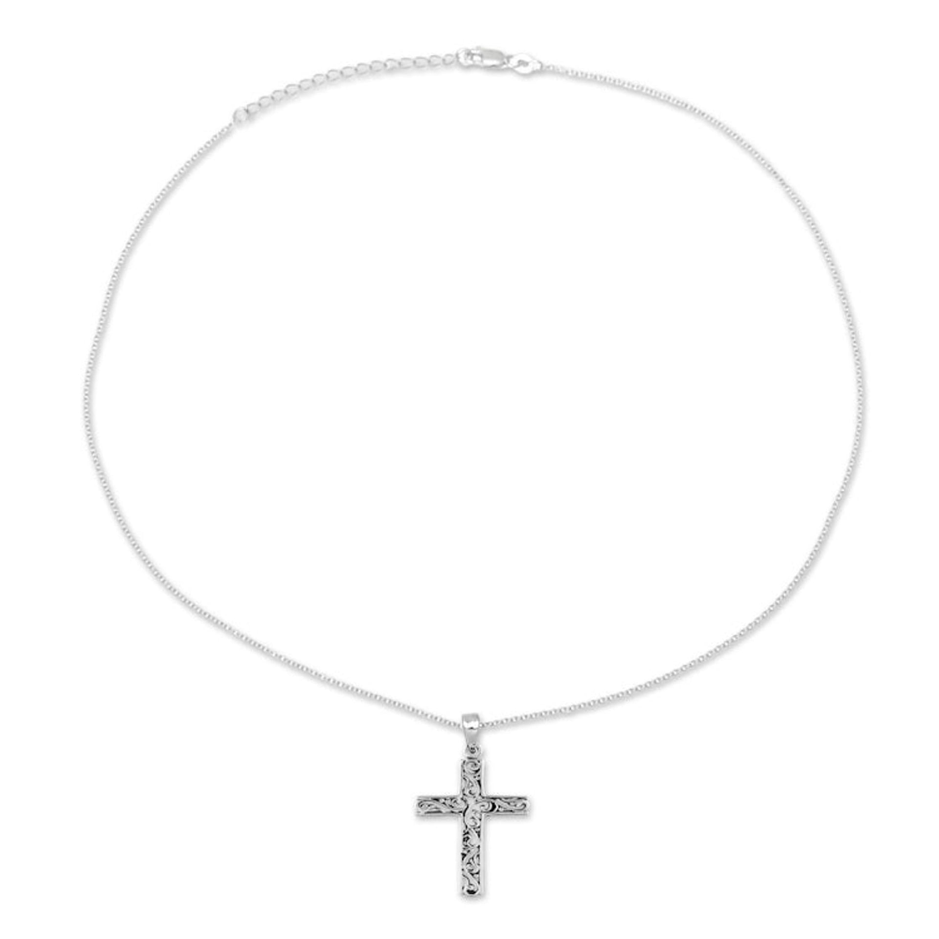 Handcrafted Sterling Silver Ornate Cross Pendant Necklace 'Adorned Cross'