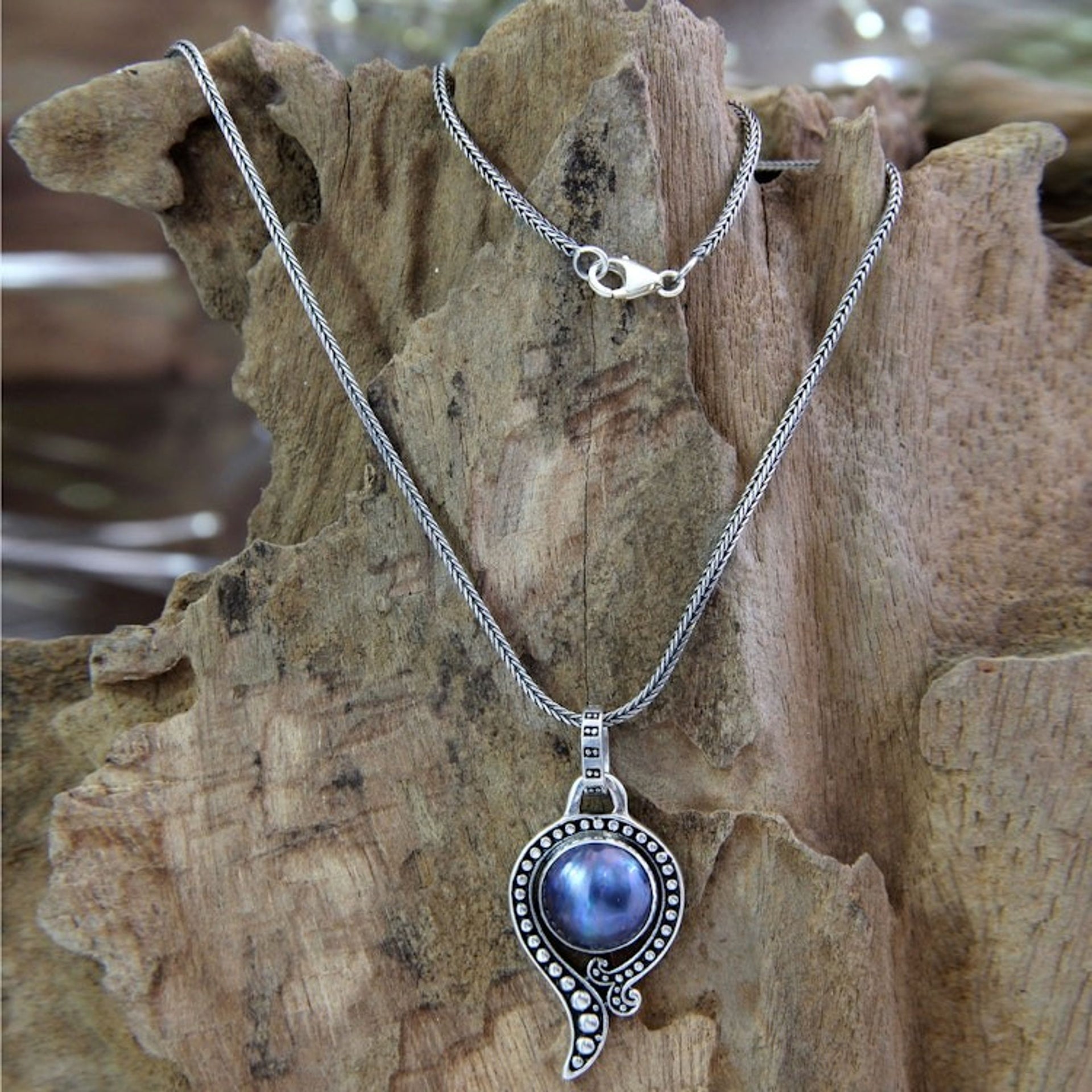 Handcrafted Sterling Silver and Pearl Necklace 'Sky Catcher'