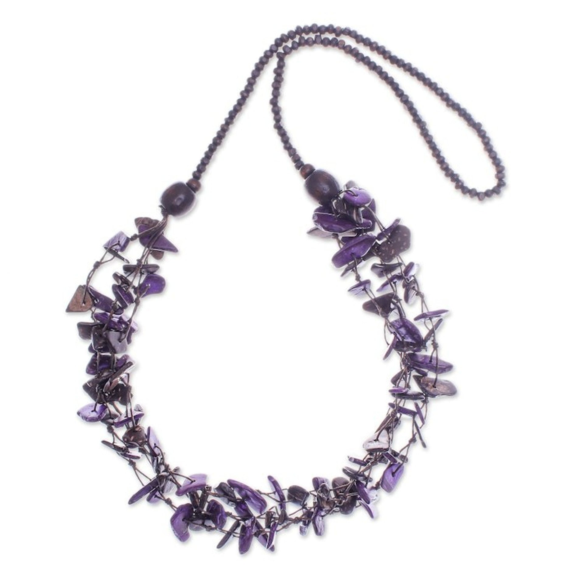 Hand-Painted Purple and Brown Beaded Three-Strand Necklace 'Fragments of Magic'
