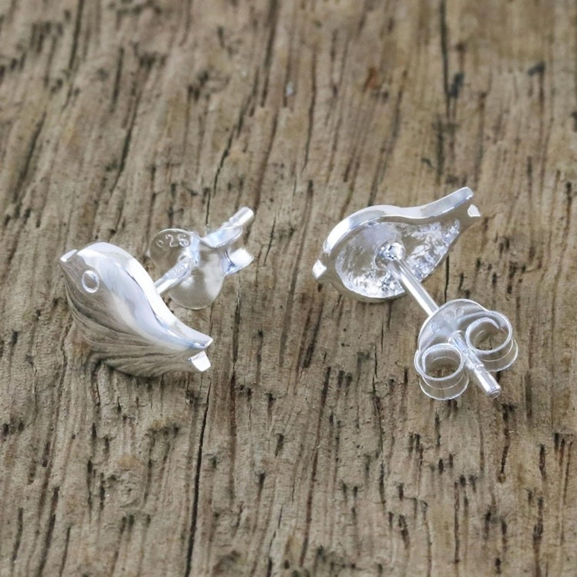 Handcrafted Sterling Silver Bird Stud Earrings from Thailand 'Little Birds'