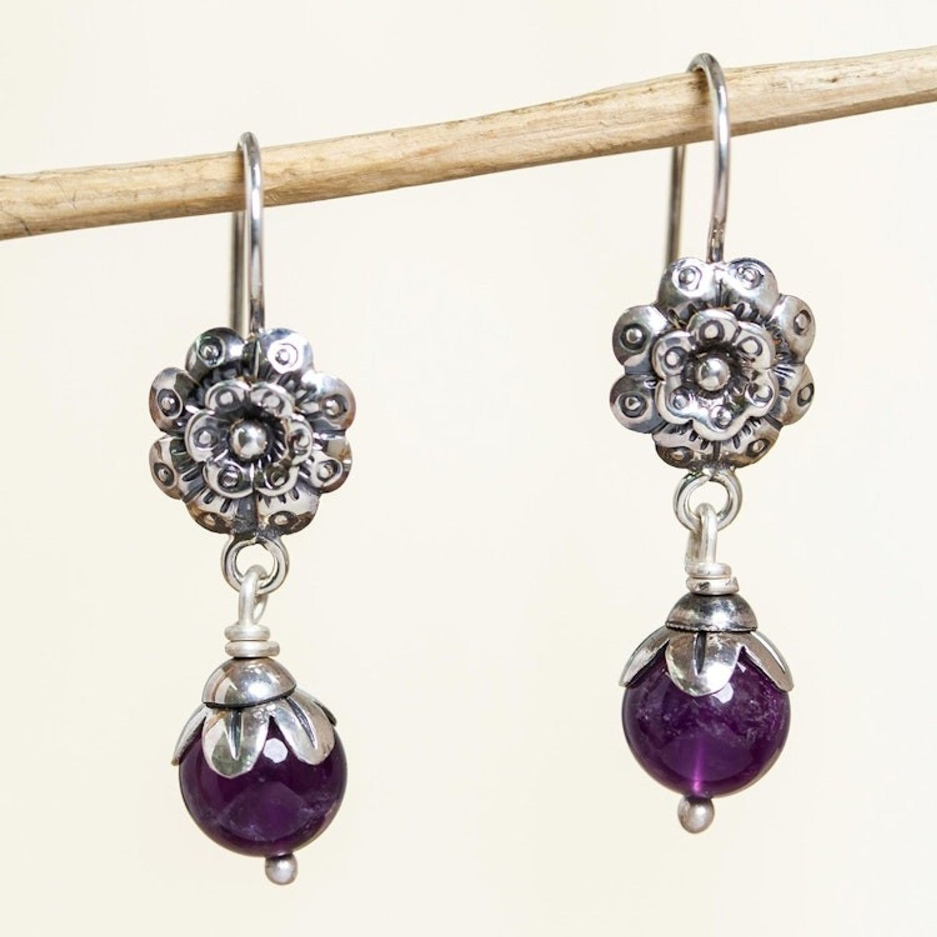 Artisan Crafted Amethyst Earrings 'Natural Affinity'