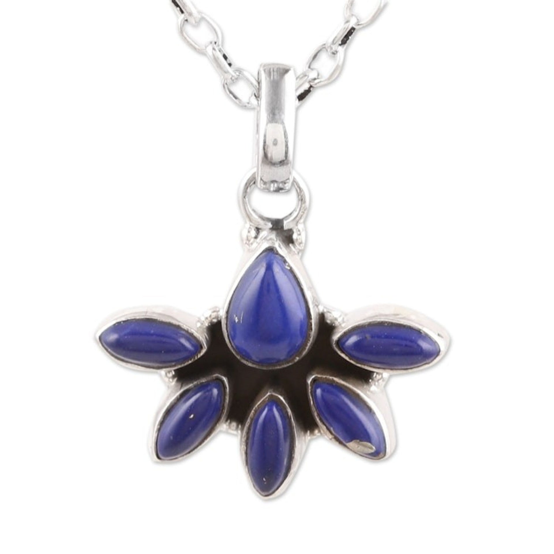 Sterling Silver and Lapis Lazuli Pendant Necklace from India 'Truth Crown'