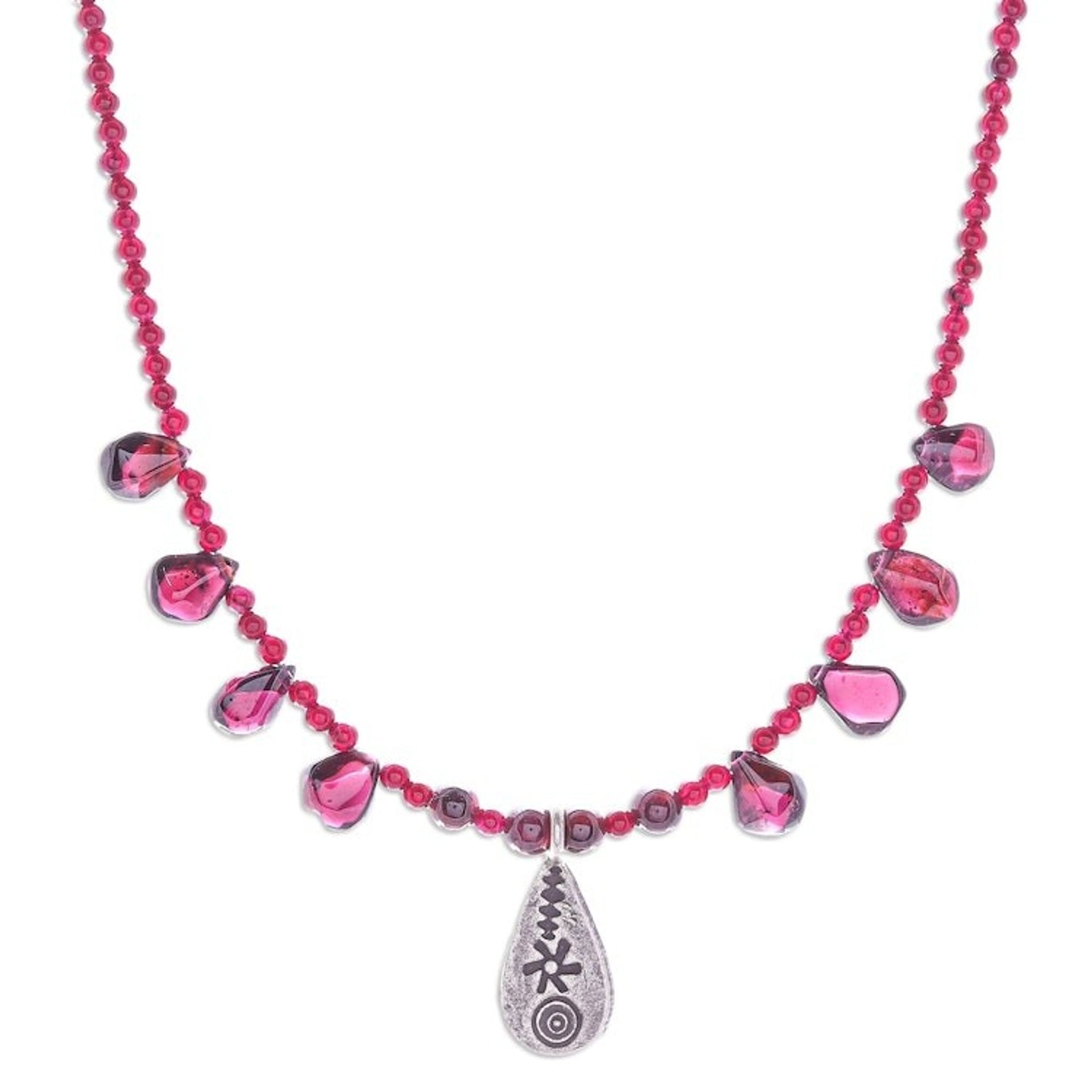 Sterling Silver and Garnet Pendant Necklace 'Bewitching Lover'