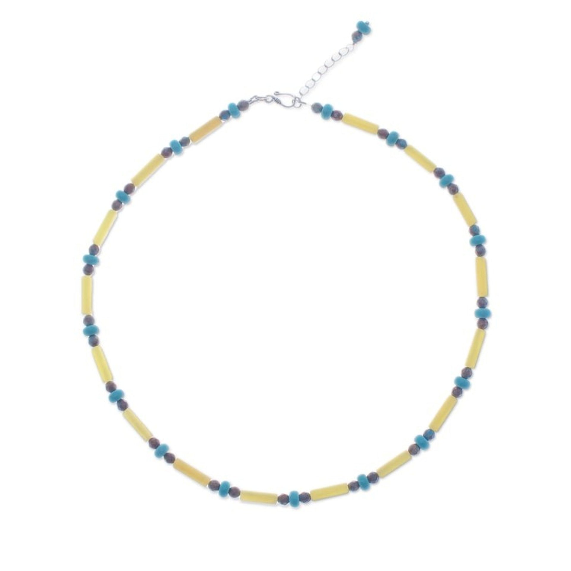 Lemon Quartz, Jasper and Howlite Beaded Necklace 'Green Spells'