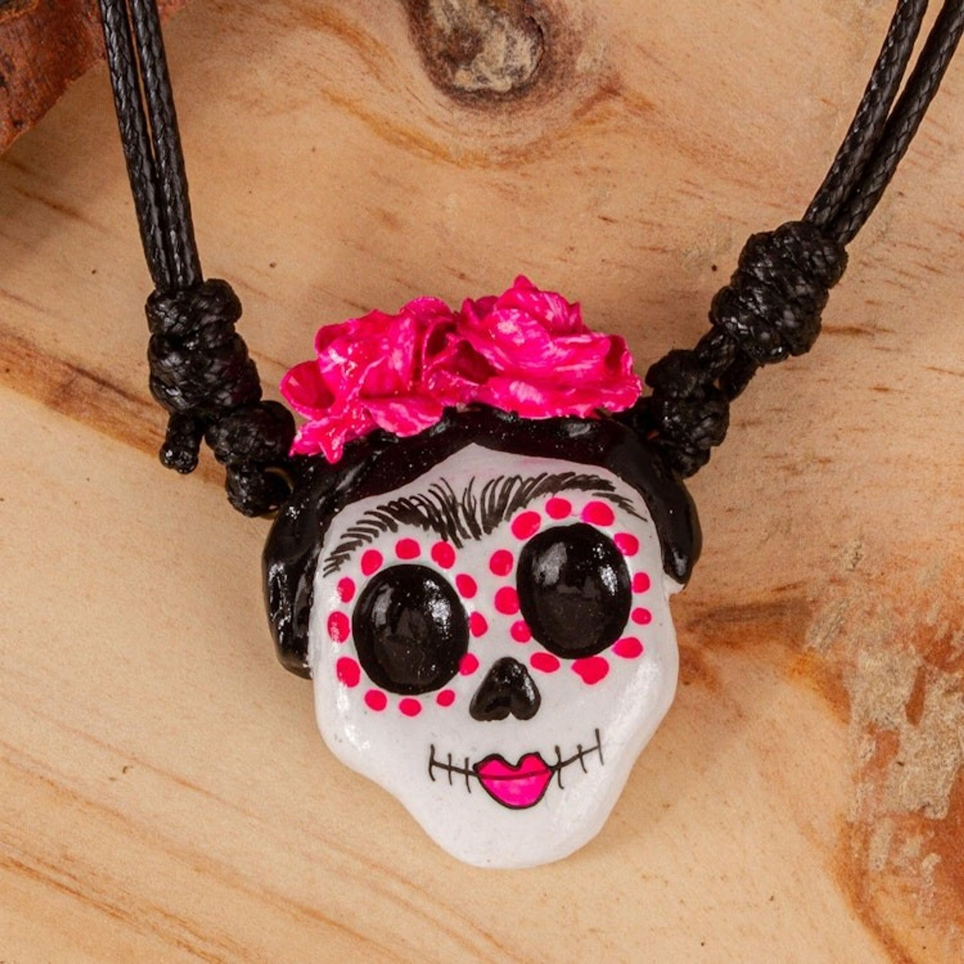 Handmade Molded Paper Skull Necklace 'Starry-Eyed Skull'