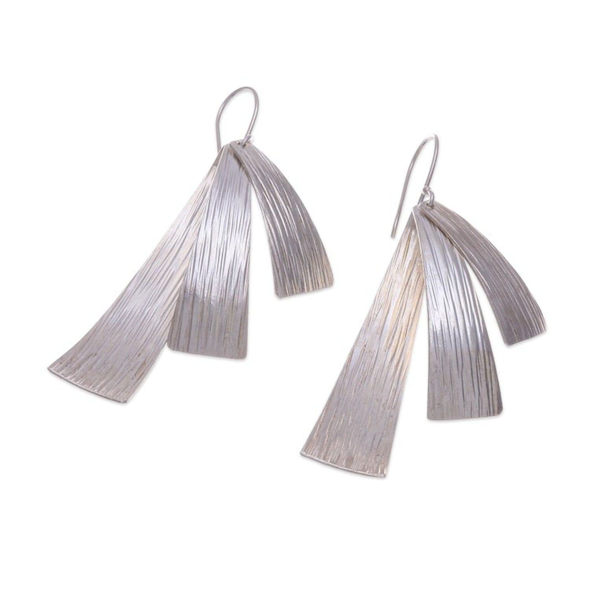 Abstract-Themed Polished Sterling Silver Dangle Earrings 'Immortal Motion'