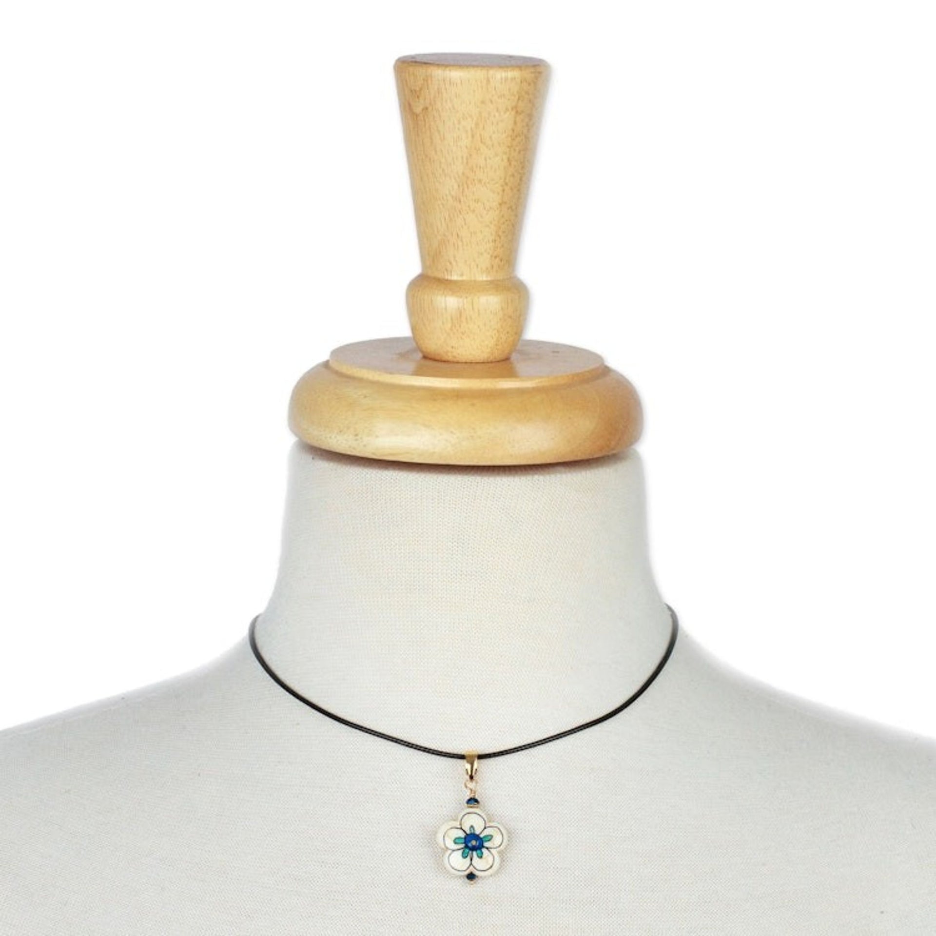 Gold-Accented Floral Howlite Pendant Necklace in Blue Hues 'Imagination Bloom'