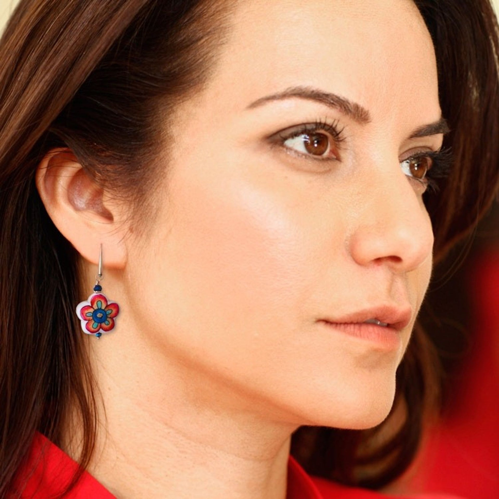 Gold-Accented Floral Howlite Dangle Earrings in Vibrant Hues 'Diversity Bloom'