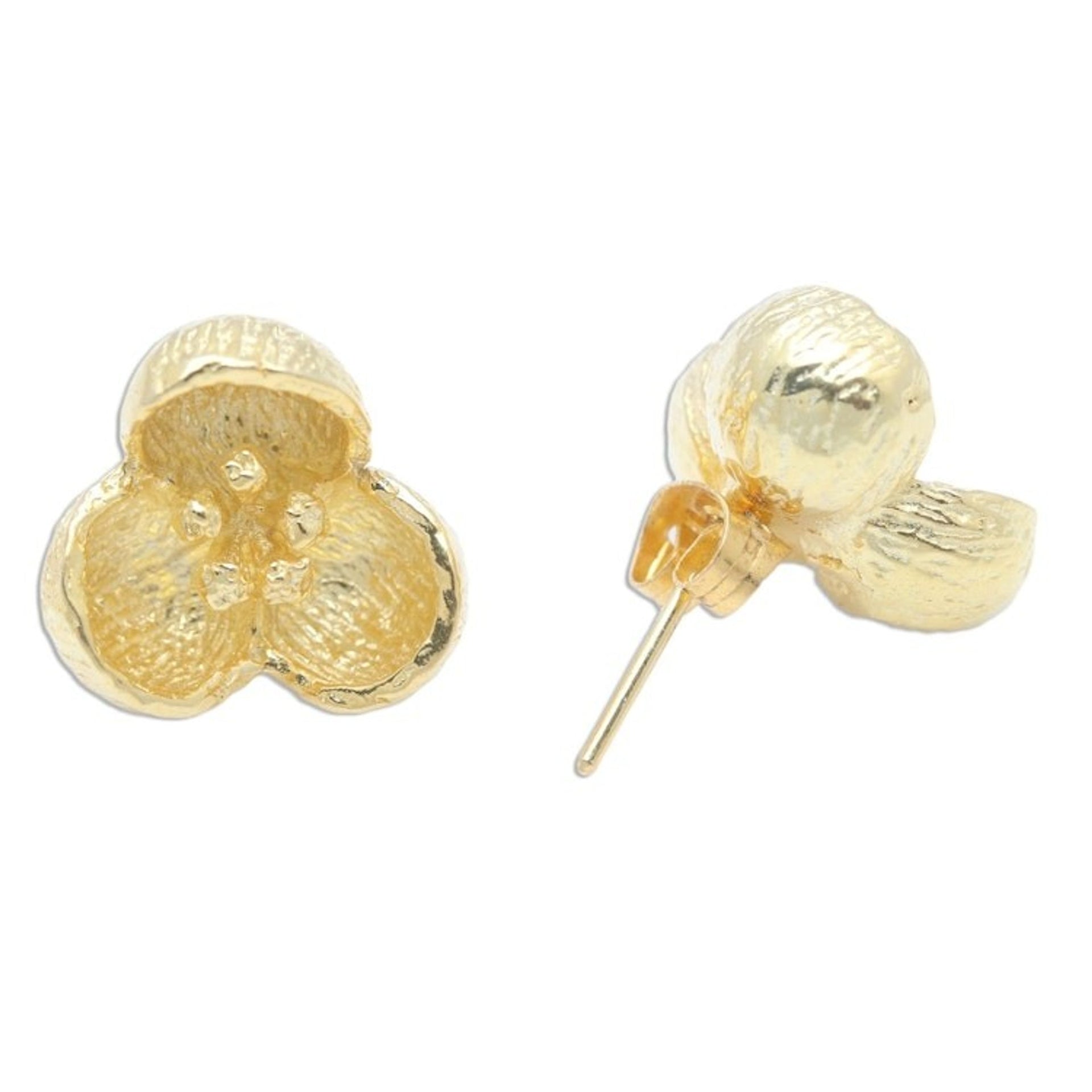 18k Gold Plated Floral Stud Earrings from Bali 'Bell Blossom'