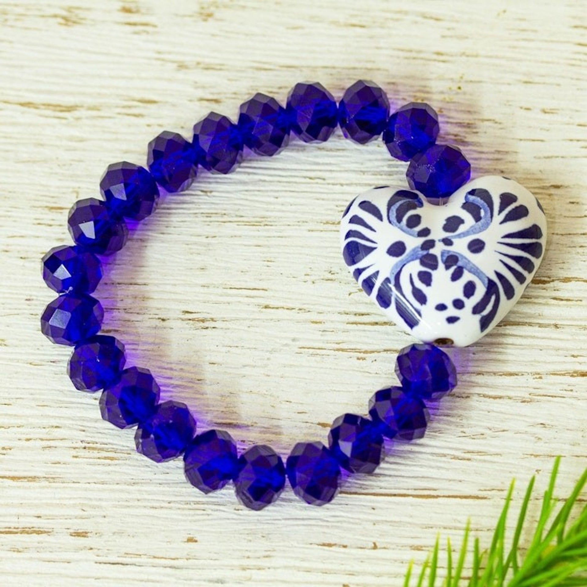 Ceramic and Crystal Heart Beaded Bracelet from Mexico 'Celestial Delight'