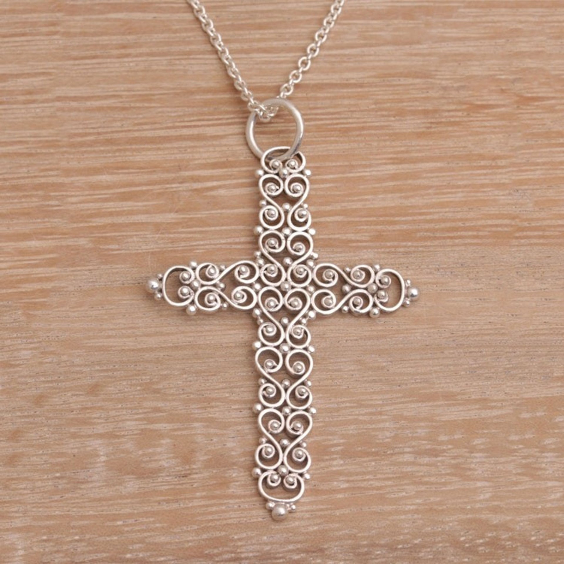 Sterling Silver Cross Pendant Necklace from Indonesia 'The Call'